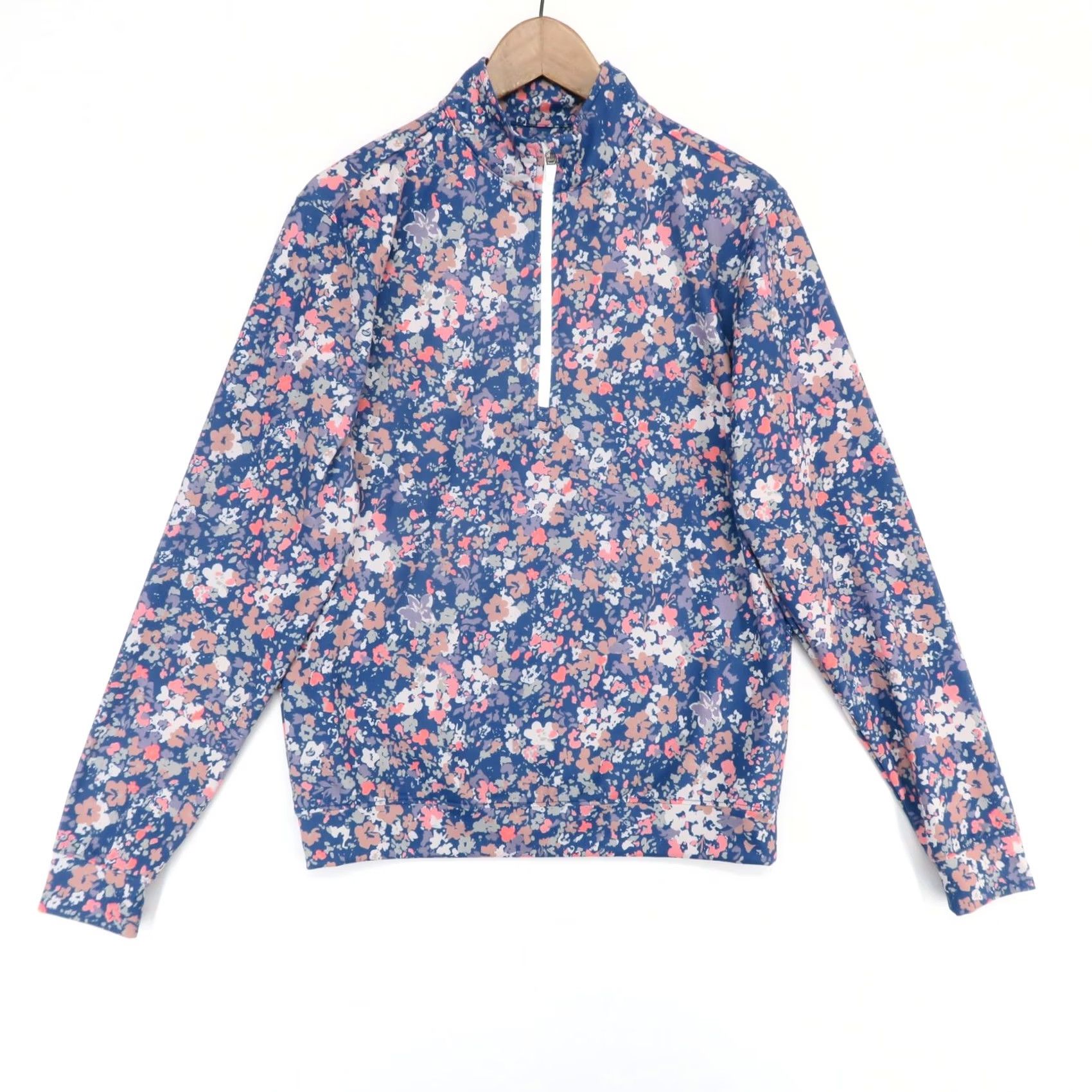 Vintage Waggle 1/4 Zip Pullover Mens S Blue Floral Performance Golf Stretch Long Sleeve Size US S / EU 44-46 / 1 - 2 Thumbnail