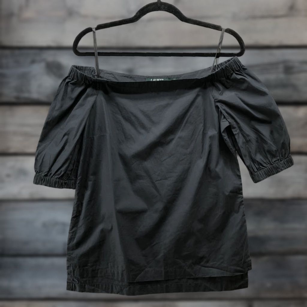 Ralph Lauren Lauren Ralph Lauren Off Shoulder Top Womens XS Black Poplin Puff Sleeve Shirt Size XS / US 0-2 / IT 36-38 - 1 Thumbnail