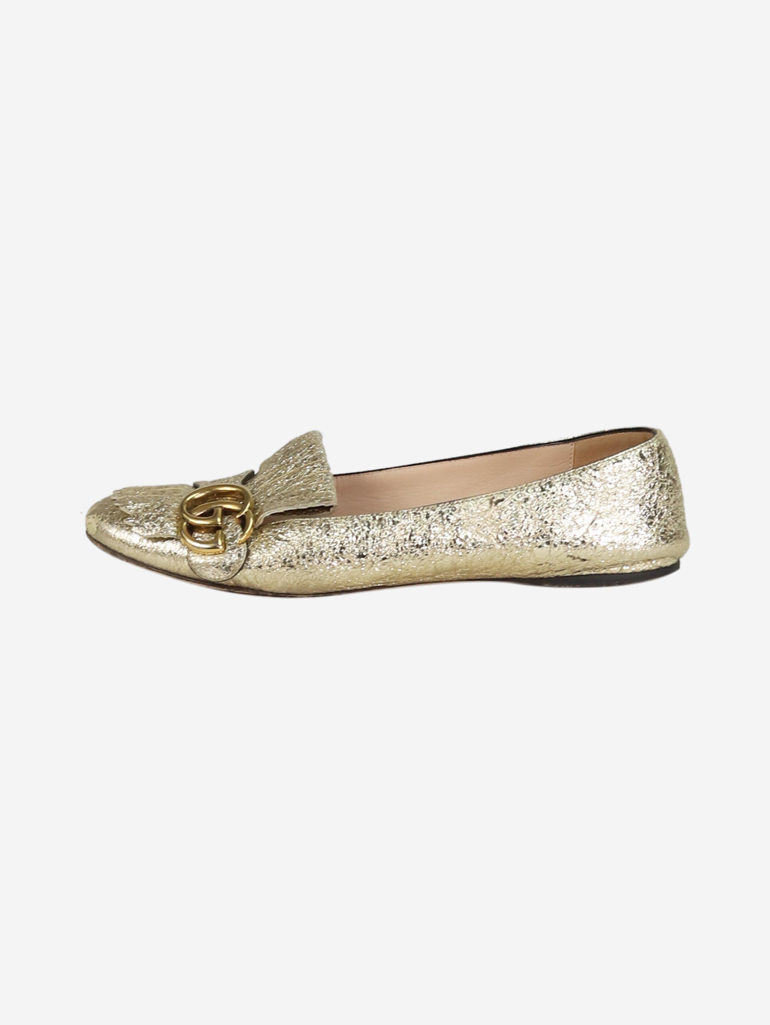 image of Gucci Gold GG Marmont Fringed Ballet Flats - Size Eu 37, Women's