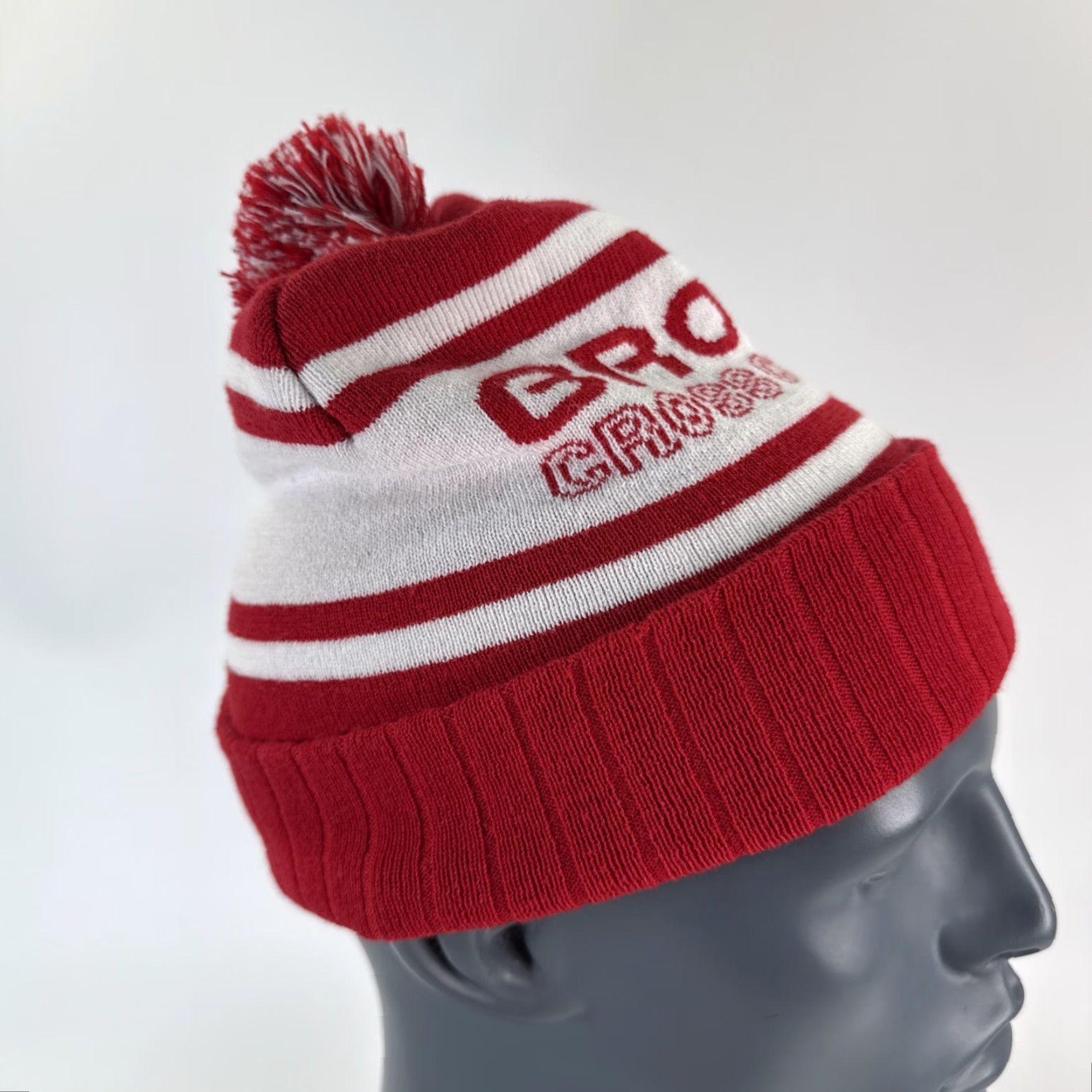 Brooks Brooks Cross Country Running Pom Knit Beanie Hat Unisex Red White Logo Cuffed Size ONE SIZE - 6 Thumbnail