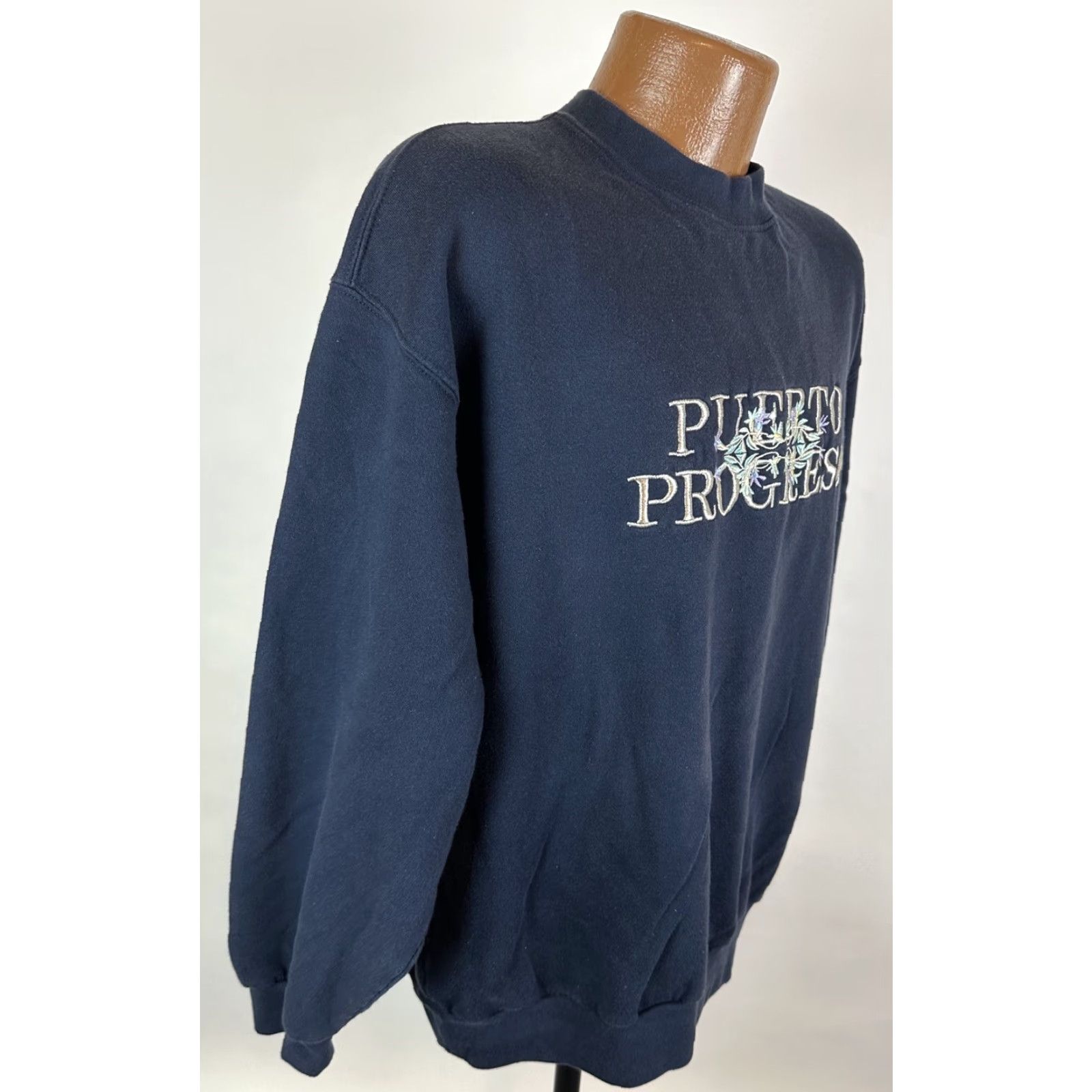 Vintage VINTAGE Puerto Progreso Sweatshirt XL Navy Embroidered 90s Cotton Blend Knit Crew Neck Pull over Men Size US XL / EU 56 / 4 - 7 Thumbnail