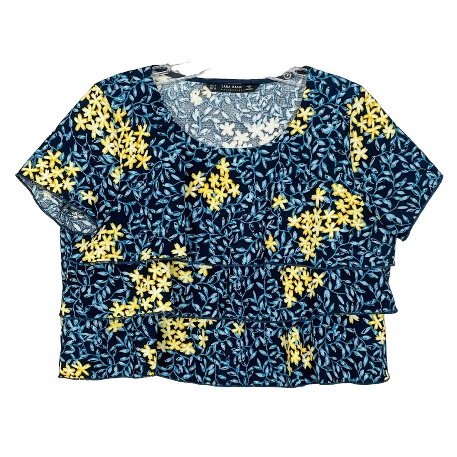 Zara Zara Navy Floral Tiered Front Festival Crop Top EUC Medium Size M / US 6-8 / IT 42-44 - 1 Thumbnail