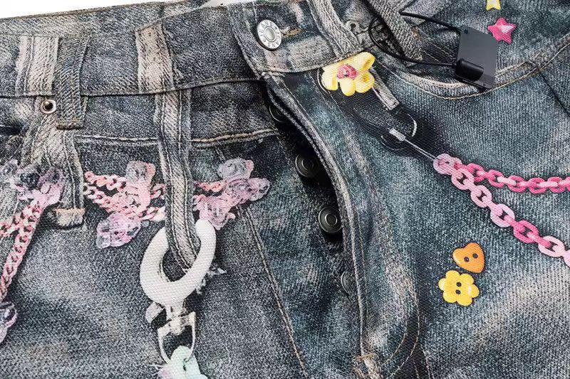 Design Blue 3D Printed Chain Washed Baggy Jeans