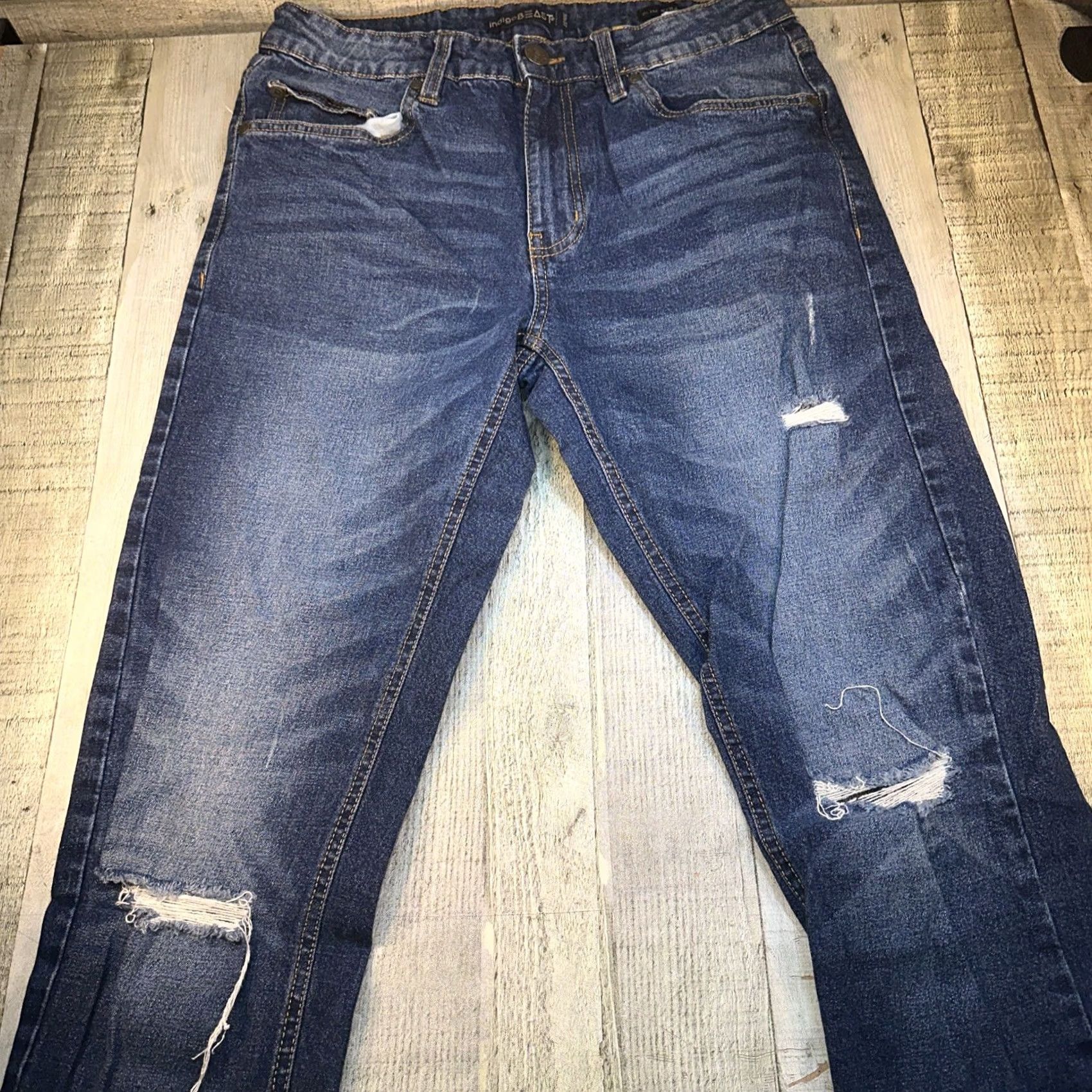 Vintage Indigo Beast Men Jeans Slim Straight 30 X 32 Blue Denim Slimming 20XXs Regular Adults Mens Size US 30 / EU 46 - 2 Thumbnail