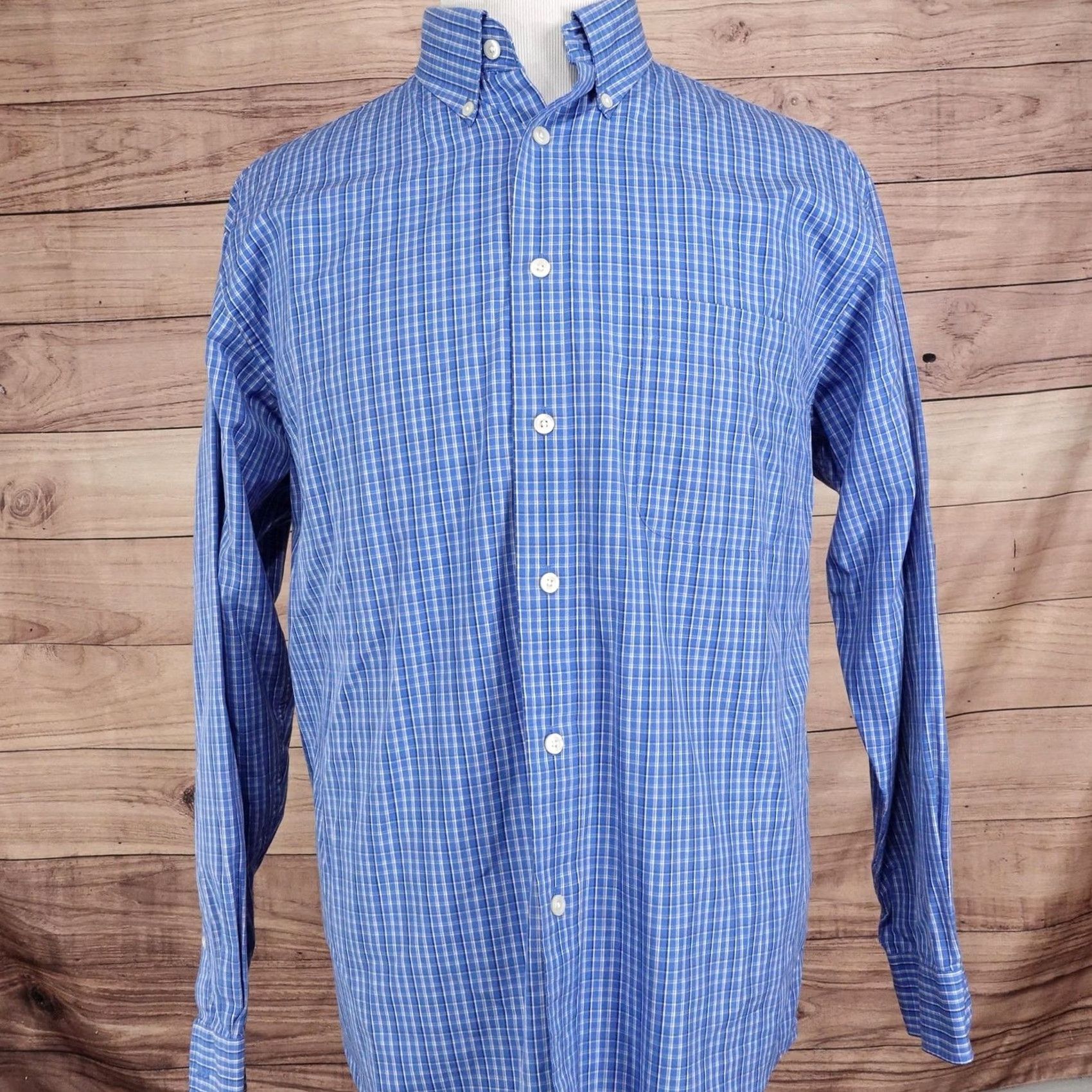 Roundtree & Yorke Roundtree & Yorke Shirt Mens L Blue Check Long Sleeve Button-Up Cotton Size US L / EU 52-54 / 3 - 3 Thumbnail
