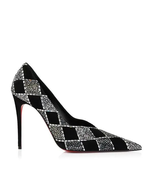 Christian Louboutin os11x0526 Doria Doria Suede Crystal-Check Pumps in Black Size US 8 / IT 38 - 1 Thumbnail
