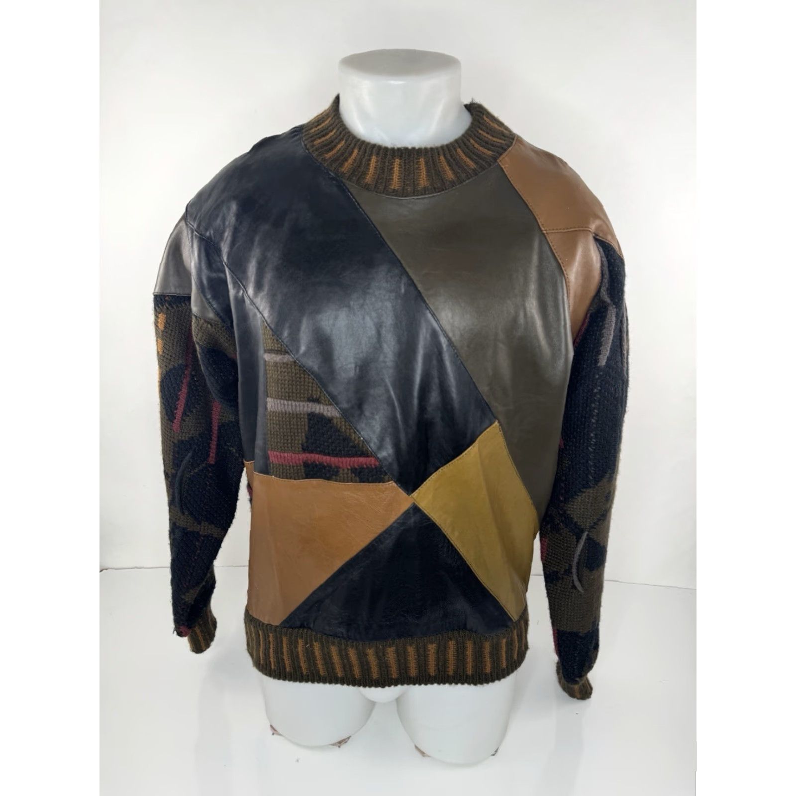 Coogi SAXONY Leather Vintage 90s Mens M Oversized Pullover Sweater Size US M / EU 48-50 / 2 - 2 Thumbnail