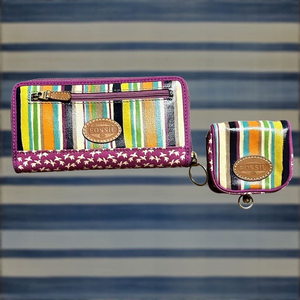 Fossil Fossil Wallet & Change Bag NWOT Women’s Purple Stripes & Birds Coated Canvas Zip-Around Wallet & Change Bag One Size Women’s Size ONE SIZE - 1 Thumbnail