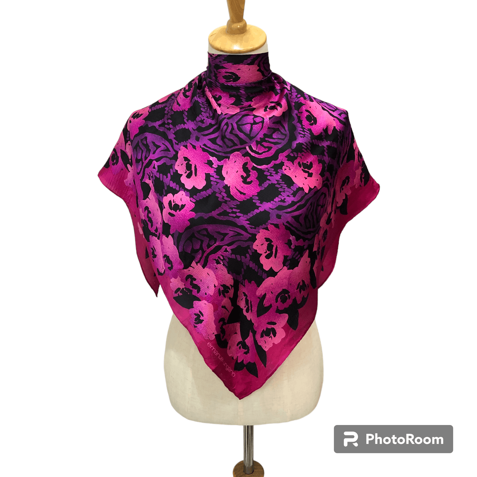 Vintage Emanuel Ungaro Floral Hand Rolled Silk Scarf M698