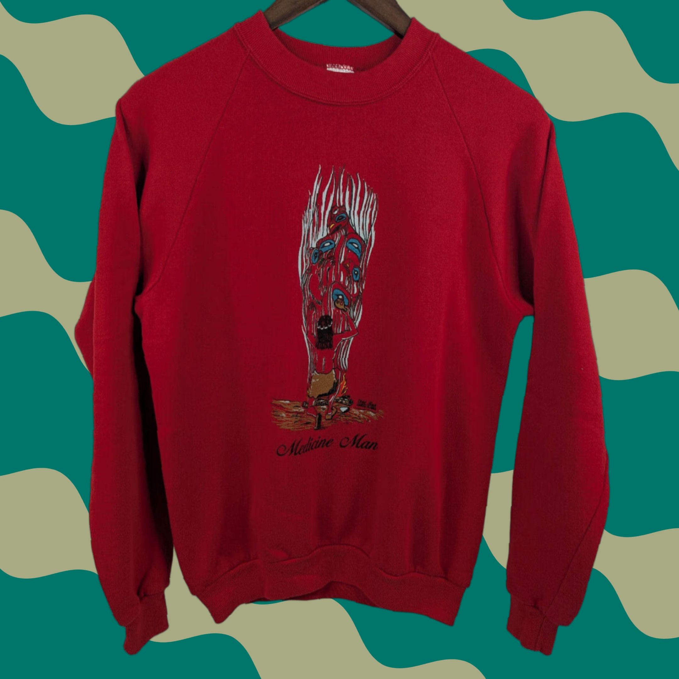 Jerzees VINTAGE Jerzees Alaska Medicine Man Crew Neck Pullover Sweatshirt Mens M Red Graphic Print 80s Size US M / EU 48-50 / 2 - 1 Thumbnail