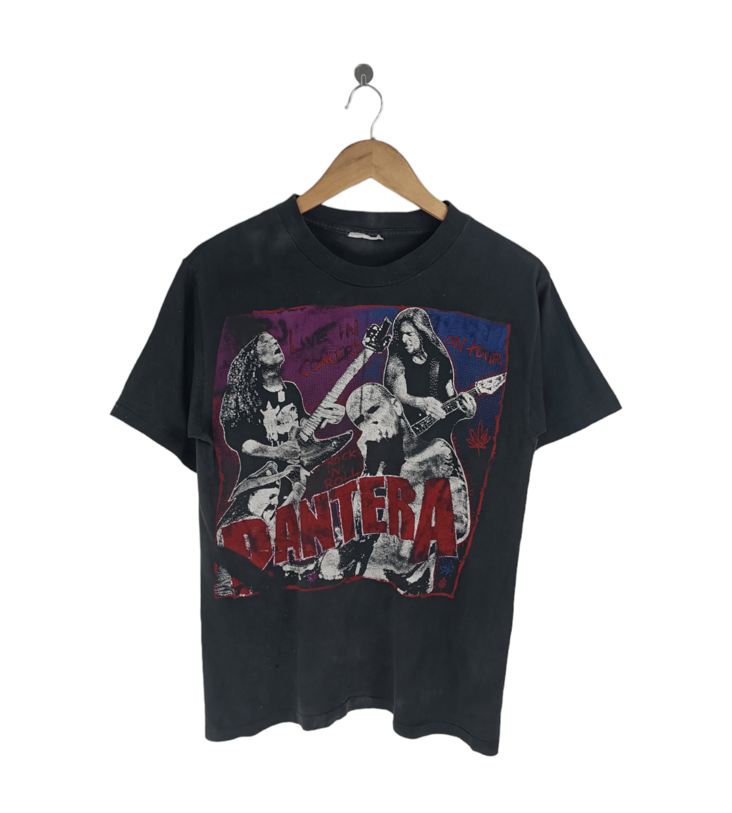 image of Band Tees x Vintage 90's Pantera Live Tour Boot Tee (Metallica Slayer) in Faded Black (Size Small)