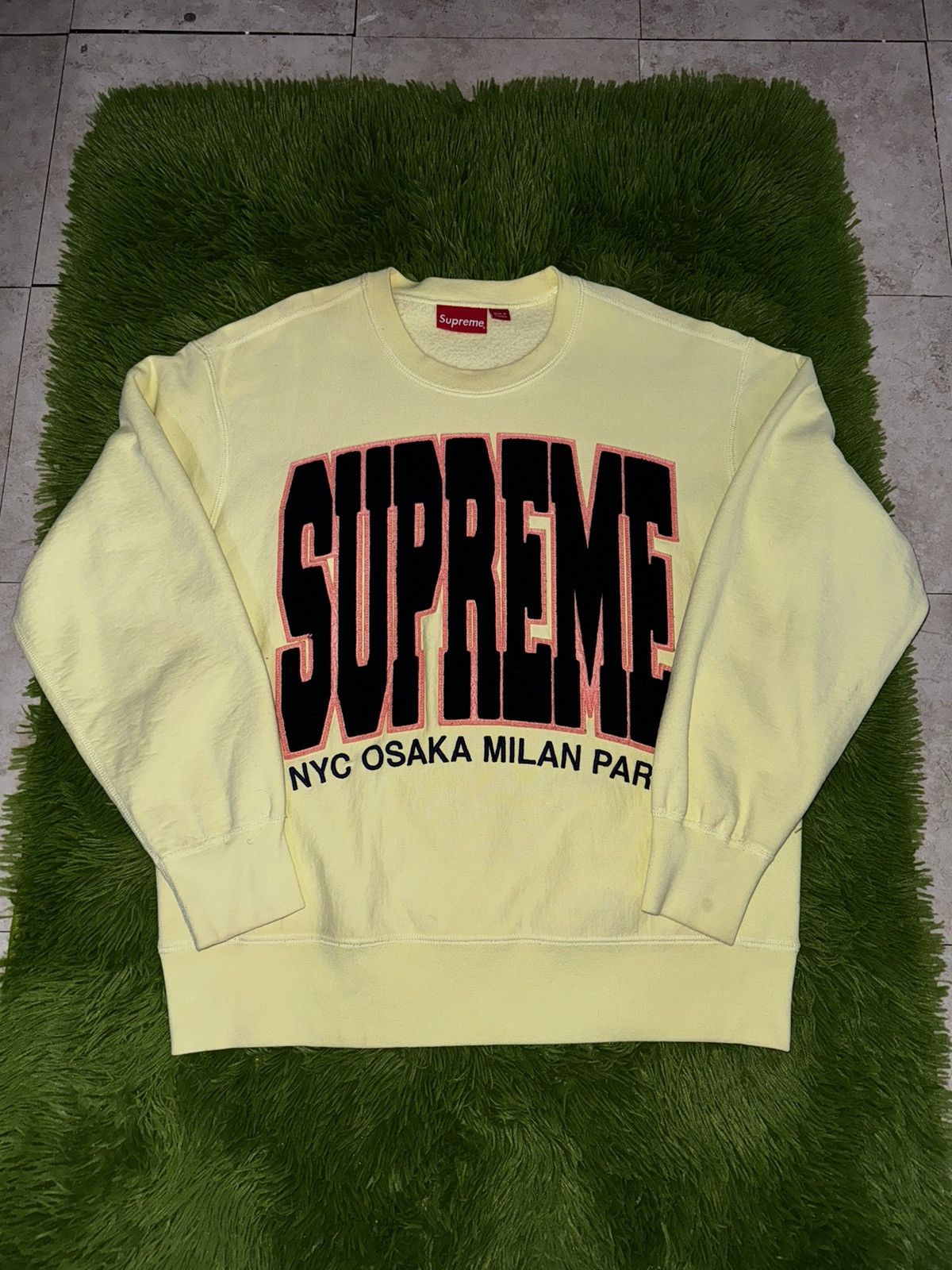 image of Supreme Cities Arc Crewneck in Yellow, Men's (Size Small)