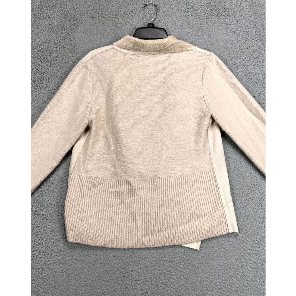 Orvis Orvis Sweater Cardigan M Beige 100% Merino Wool Womens Long Sleeve V-Neck Open Face Faux Fur Pattern: Solid Size M / US 6-8 / IT 42-44 - 2 Thumbnail