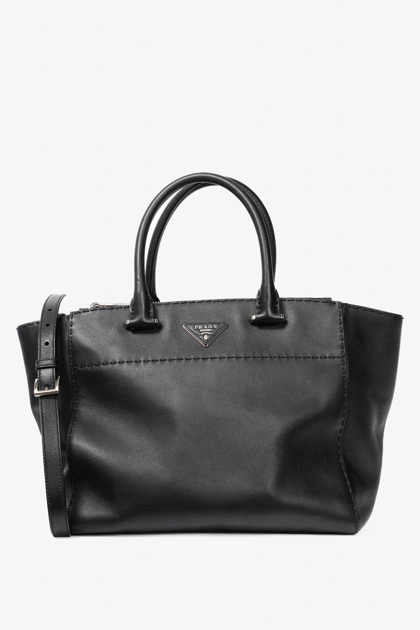 Prada Prada Black Hand Stitched Calfskin Leather Tote Size ONE SIZE - 1 Thumbnail