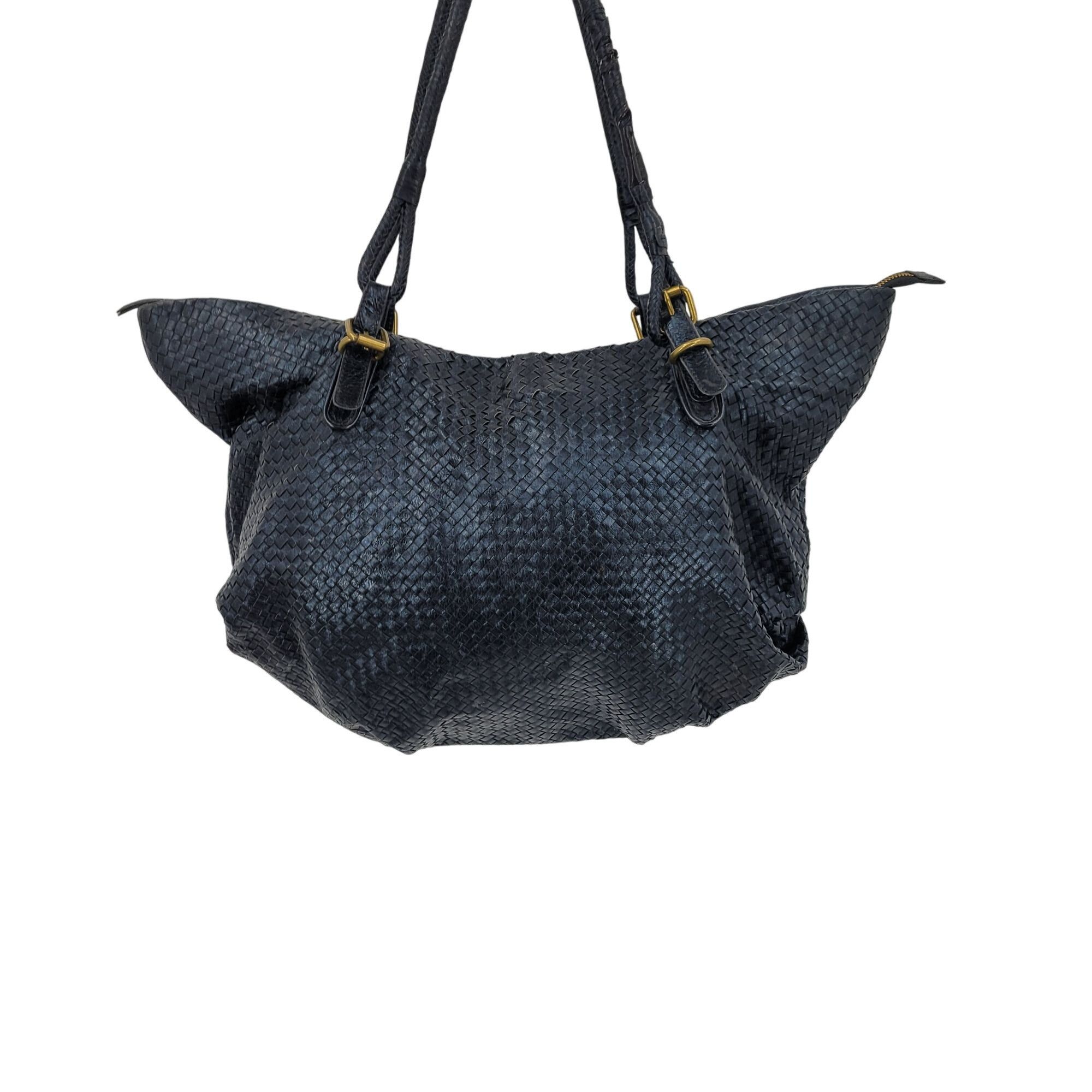 Designer Elliott Lucca Black Basket Woven Leather Shoulder Bag Dual H Size ONE SIZE - 12 Thumbnail