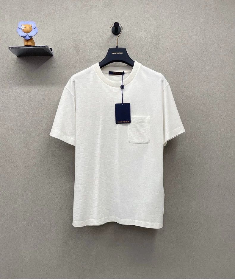LV White Damier Pattern Short Sleeve Tee