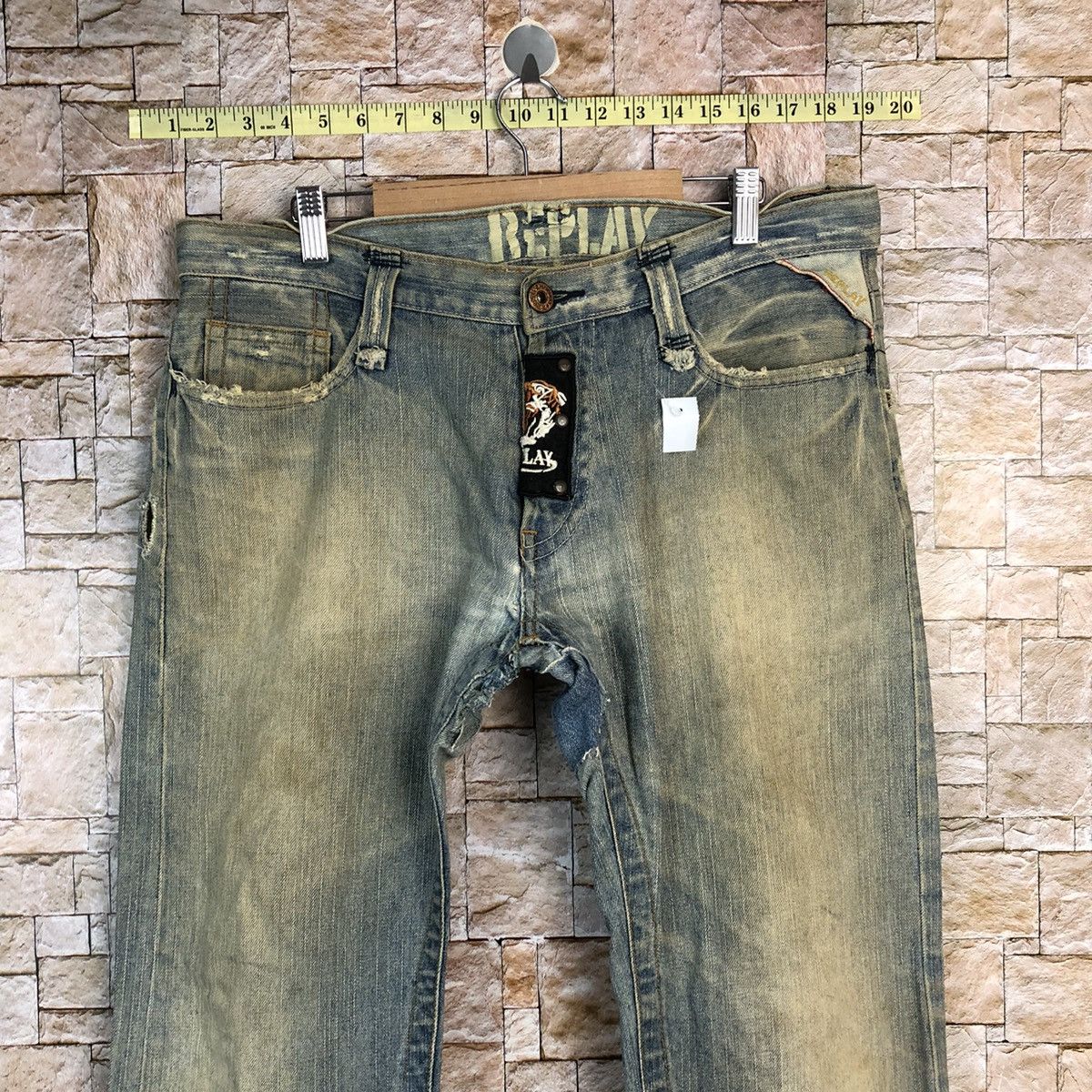 Replay Replay patchwork vintage Blue jeans Denim Pants #A573 Size US 35 - 5 Thumbnail