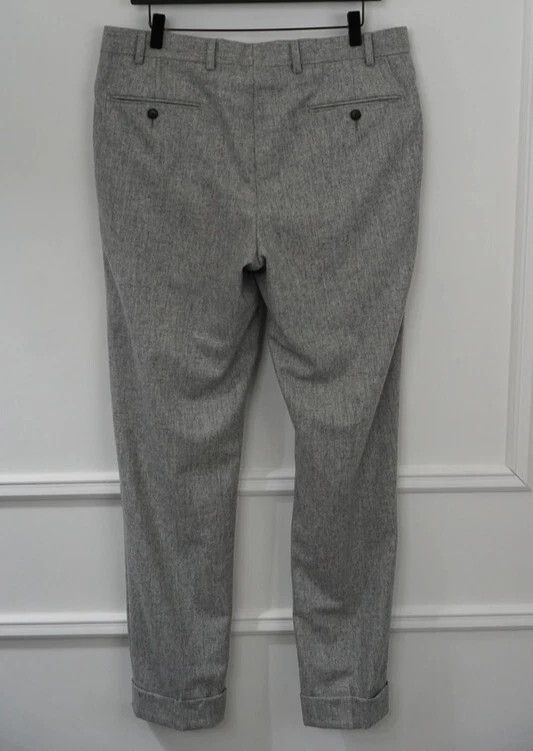 Suitsupply Men Suitsupply Soho Turn- Up Trousers Flannel Wool Grey US40 Size 40R - 2 Thumbnail