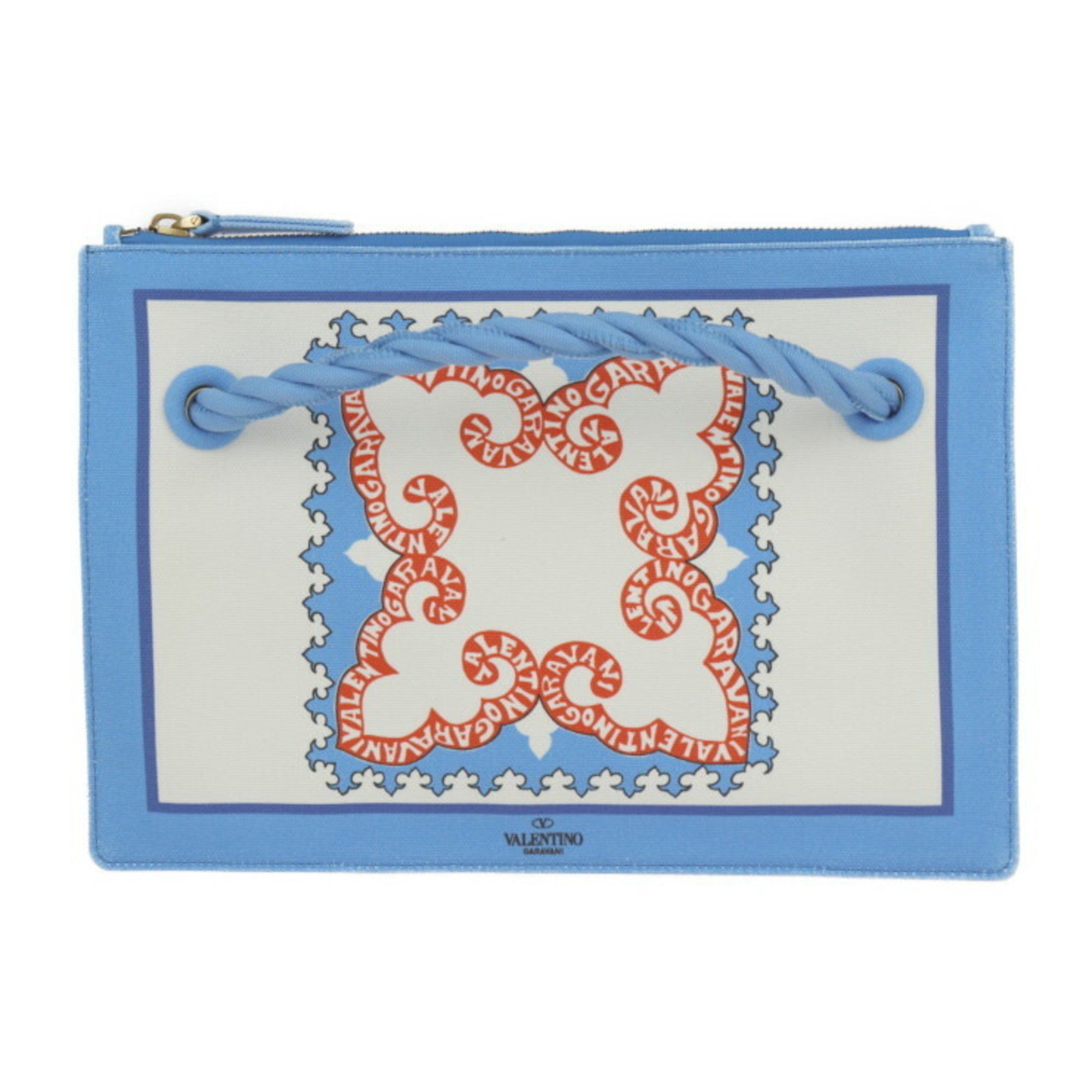 Valentino Valentino Garavani Honolulu Pouch Second Bag UW2P0U84 Canvas Light Blue Ivory Orange Clutch Size ONE SIZE - 1 Thumbnail