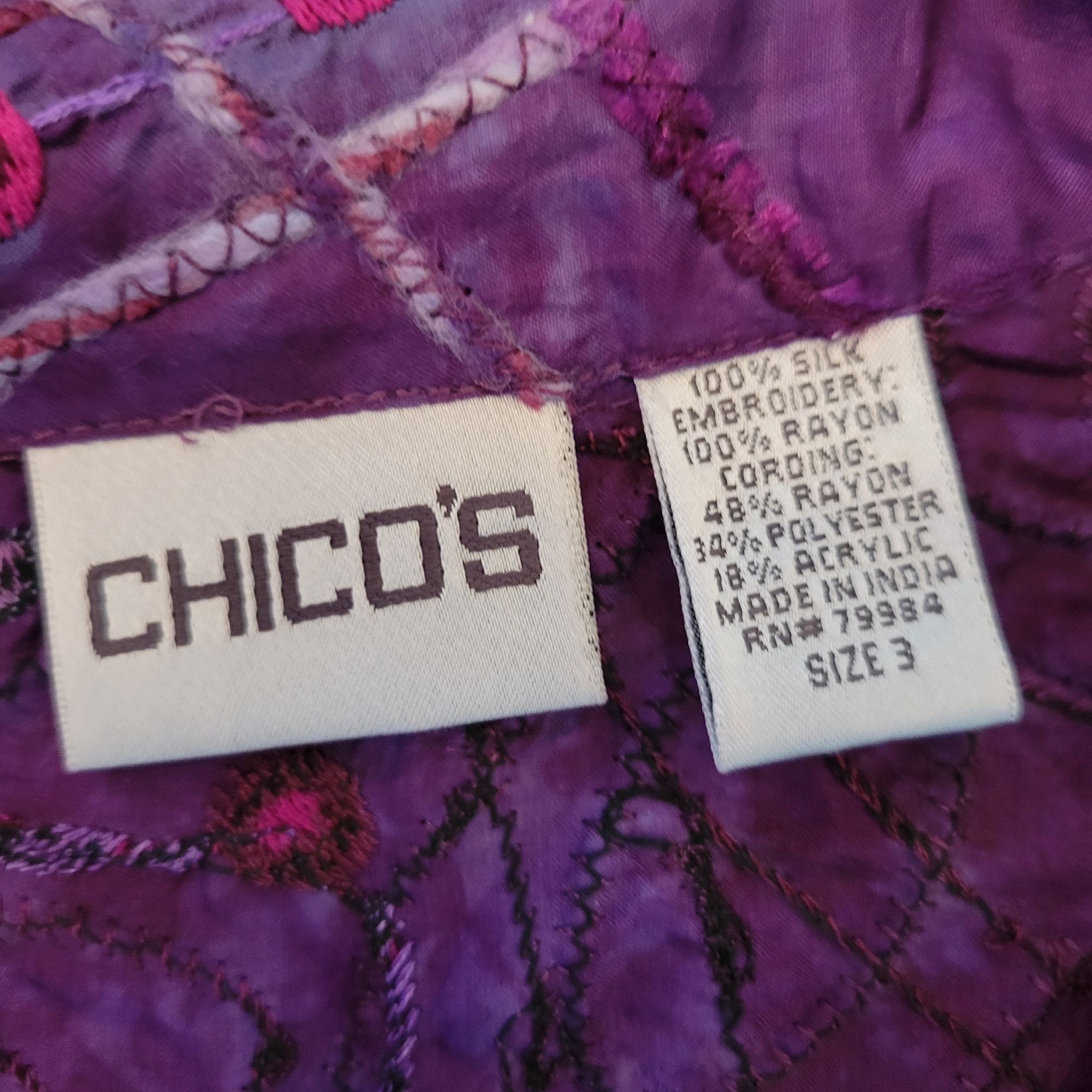 Chicos Chicos 3 Purple Embroidered Button Down Silk Shirt Blouse XL Size XL / US 12-14 / IT 48-50 - 2 Thumbnail