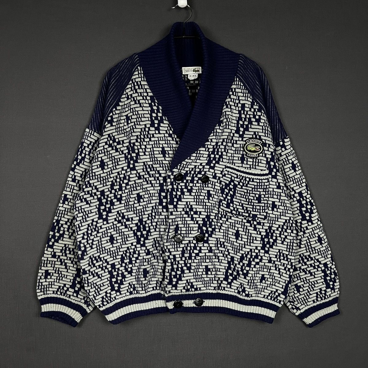 Lacoste RARE Vtg Lacoste Geometric Pattern Knit Cardigan Navy L Size US XXL / EU 58 / 5 - 1 Thumbnail