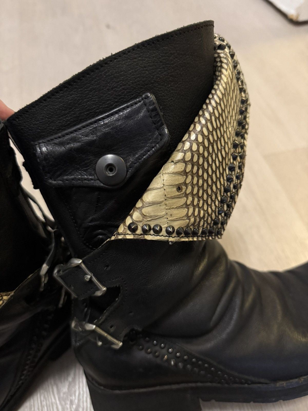 KMRii KMRii 2000s Snakeskin Studded Crush Boots w/ Buckle Size US 9.5 / EU 42-43 - 2 Thumbnail