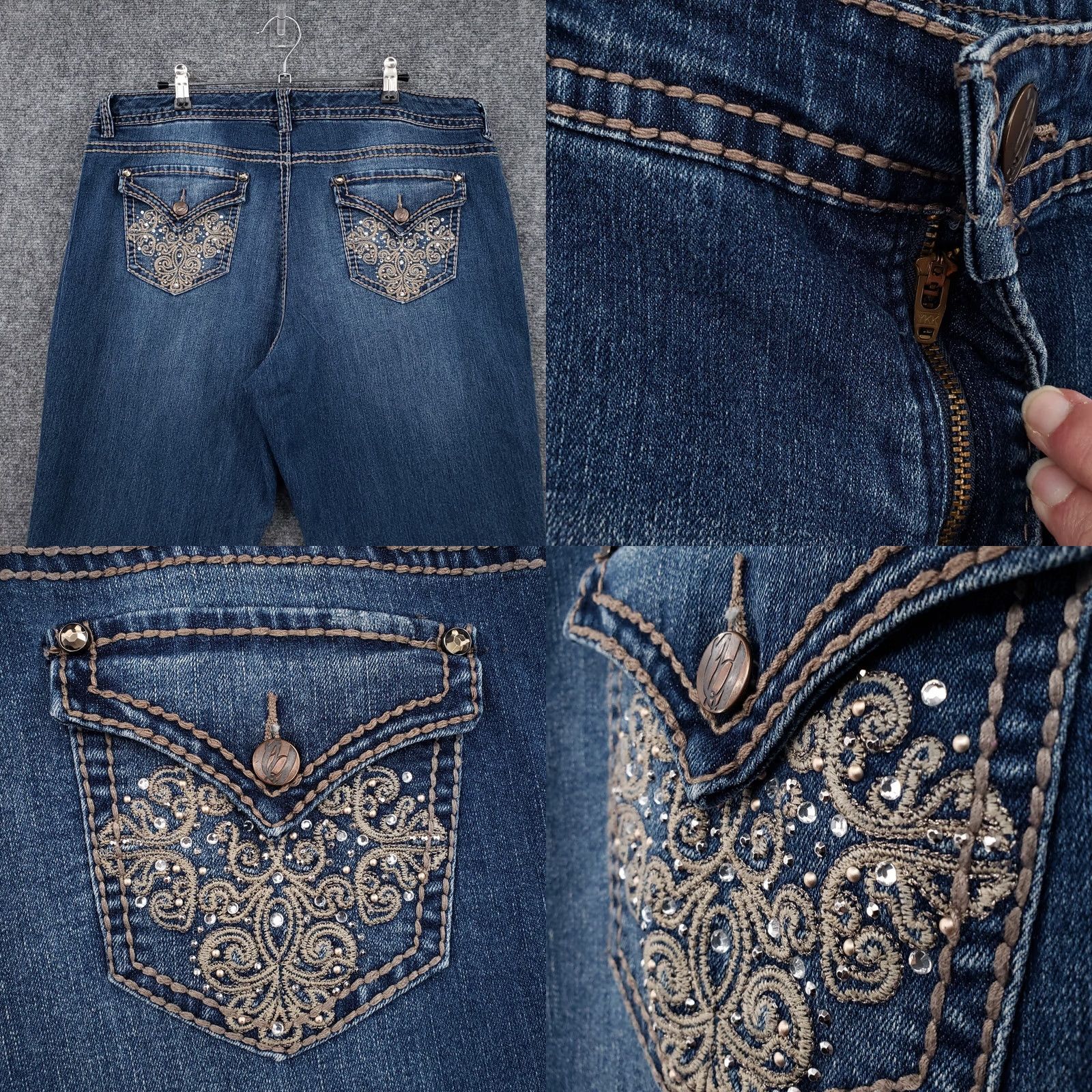 Nine West Nine West Womens Jeans 16/33 Mid-Rise Crop Rhinestone Pocket Medium Blue Denim Size 38" / US 16 / IT 52 - 8 Thumbnail