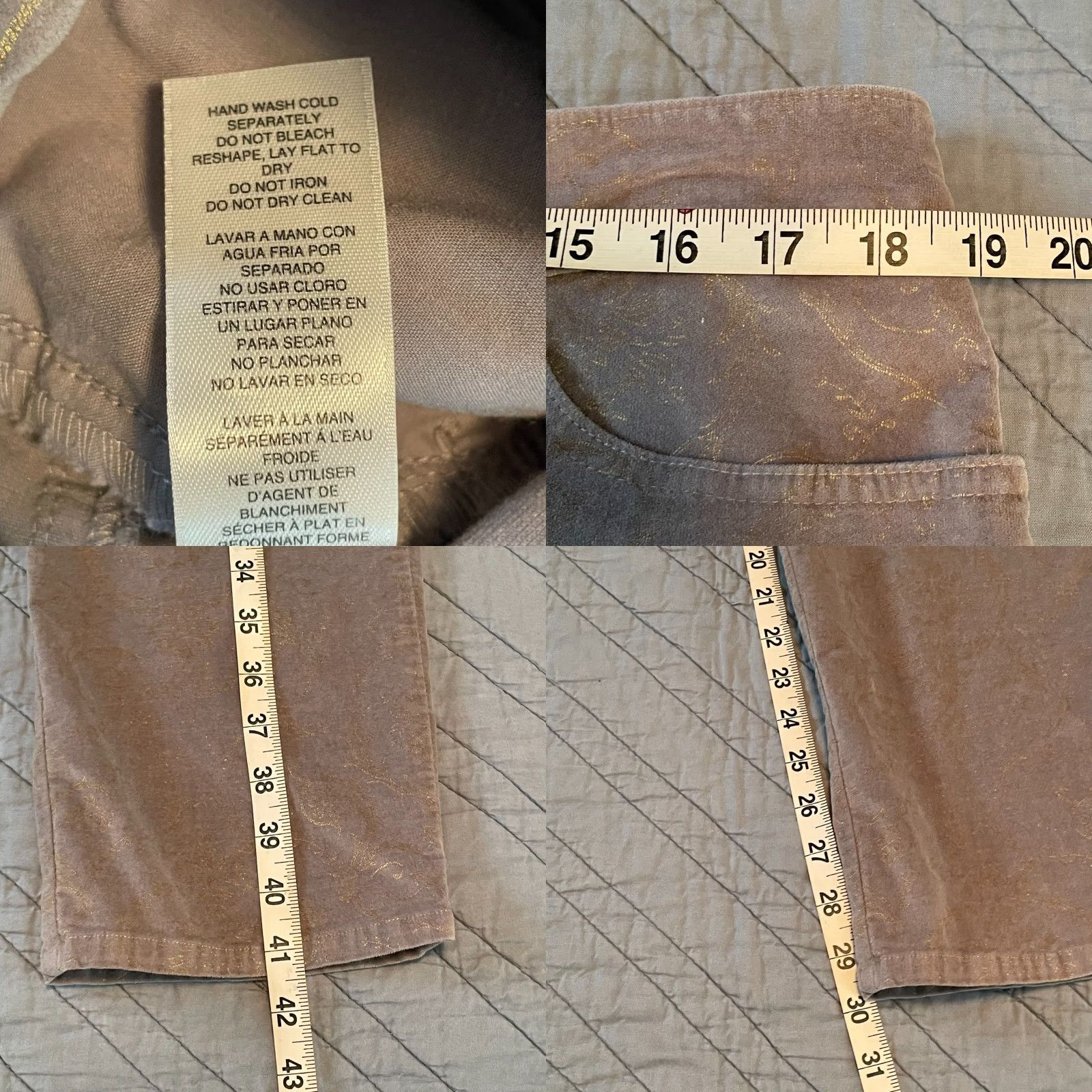 Vintage Chico's Pants L Gray Velvet Gold Damask Straight Leg Modern City Holiday Womens Size 36" / US 14 / IT 50 - 8 Thumbnail