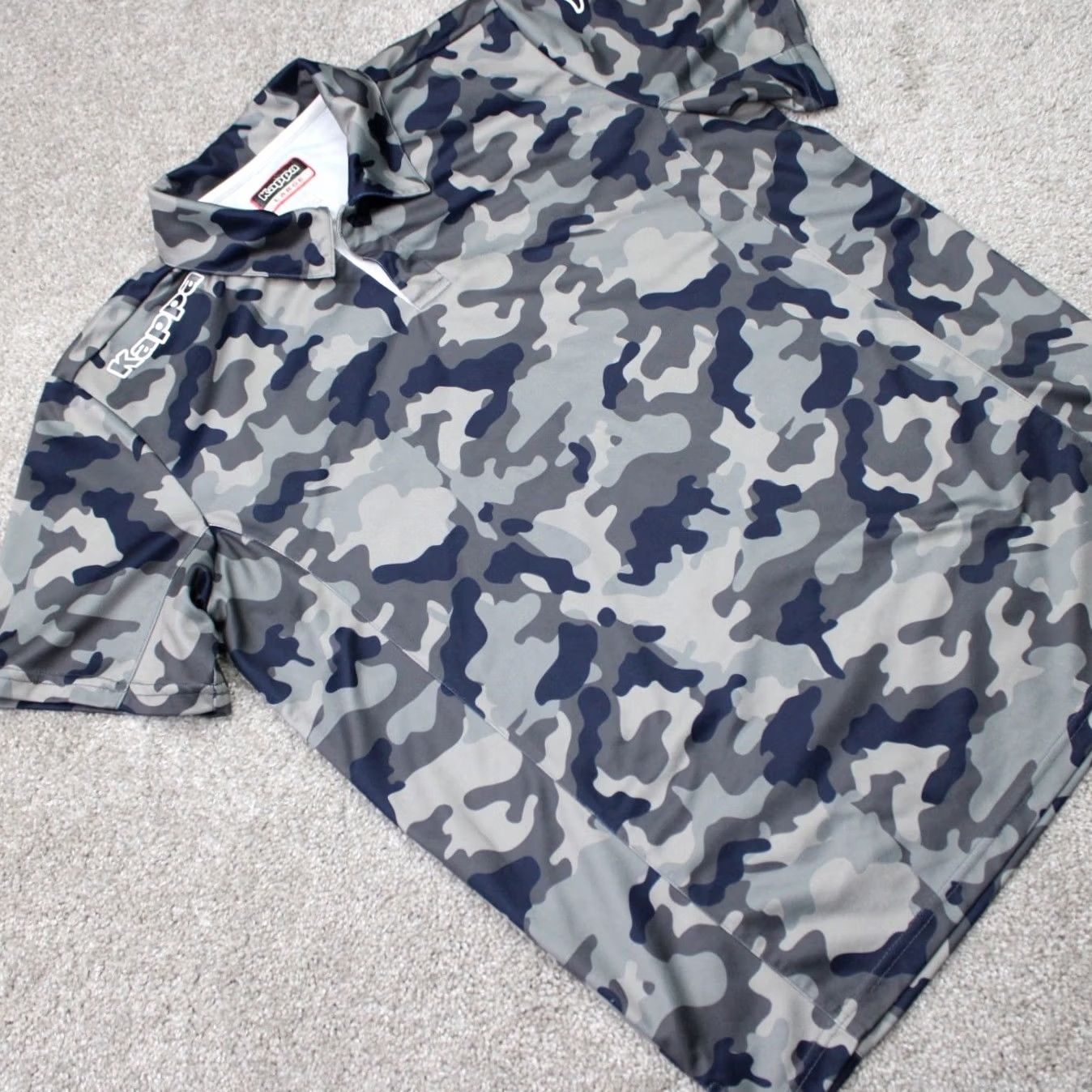 Kappa Kappa Polo Shirt Mens Large Blue/Gray Camouflage Short Sleeve 100% Polyester Pullover Polo Shirt 10 Size US L / EU 52-54 / 3 - 6 Thumbnail
