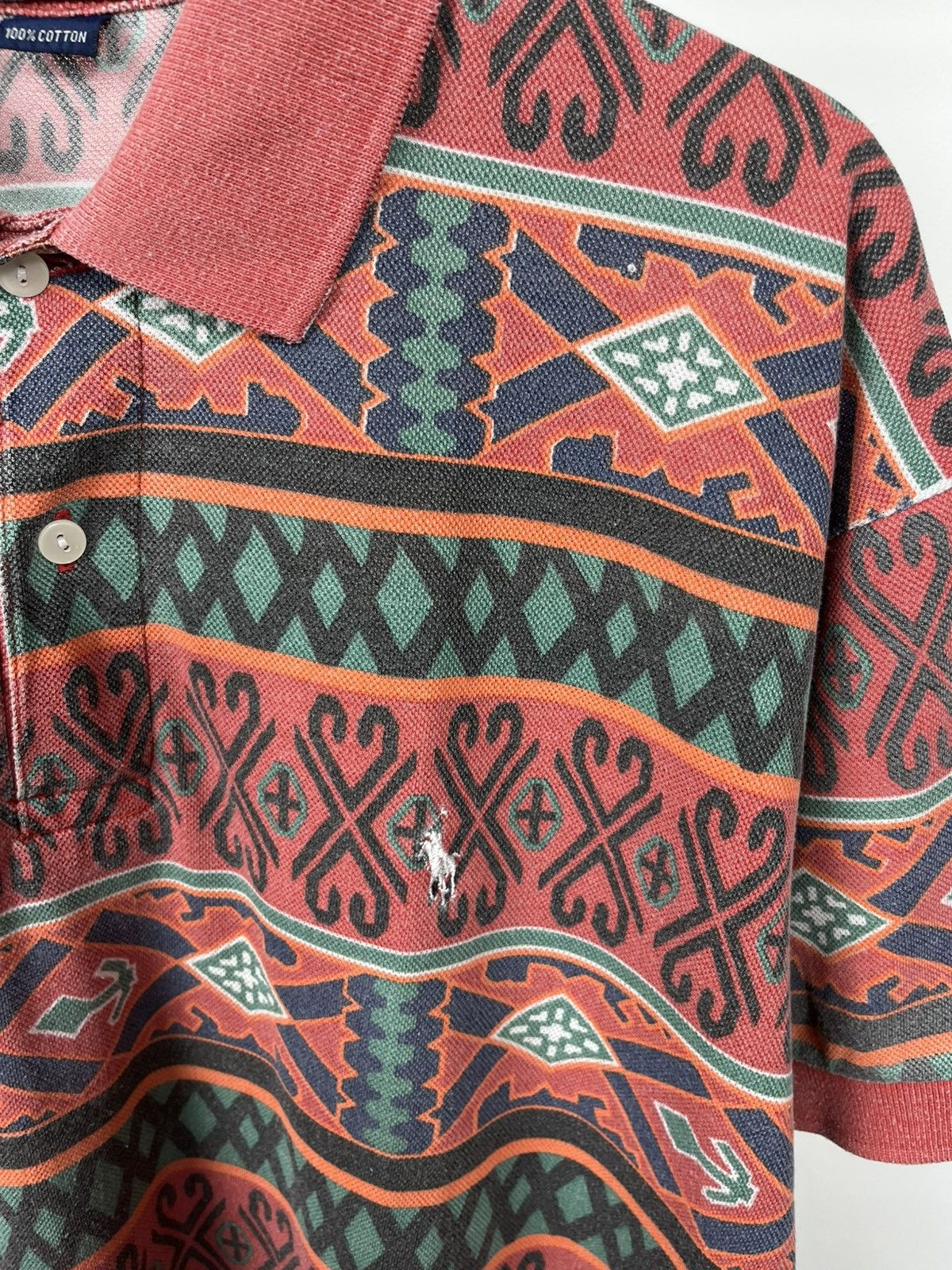 Polo Ralph Lauren Vintage Polo Ralph Lauren Aztec Print Cotton Polo Shirt Size US XL / EU 56 / 4 - 4 Thumbnail
