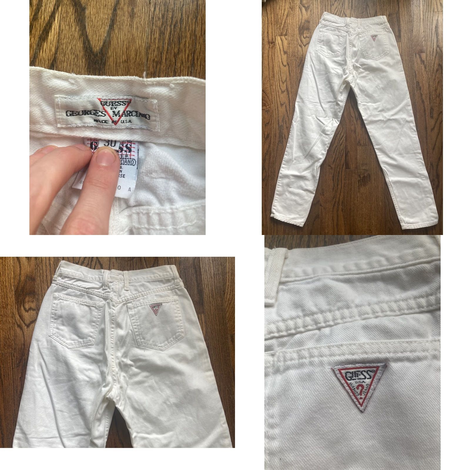 Guess VINTAGE Guess Jeans Womens 30 (fits 26x28) White Taper Triangle Patch USA 43050A Size 30" / US 8 / IT 44 - 8 Thumbnail