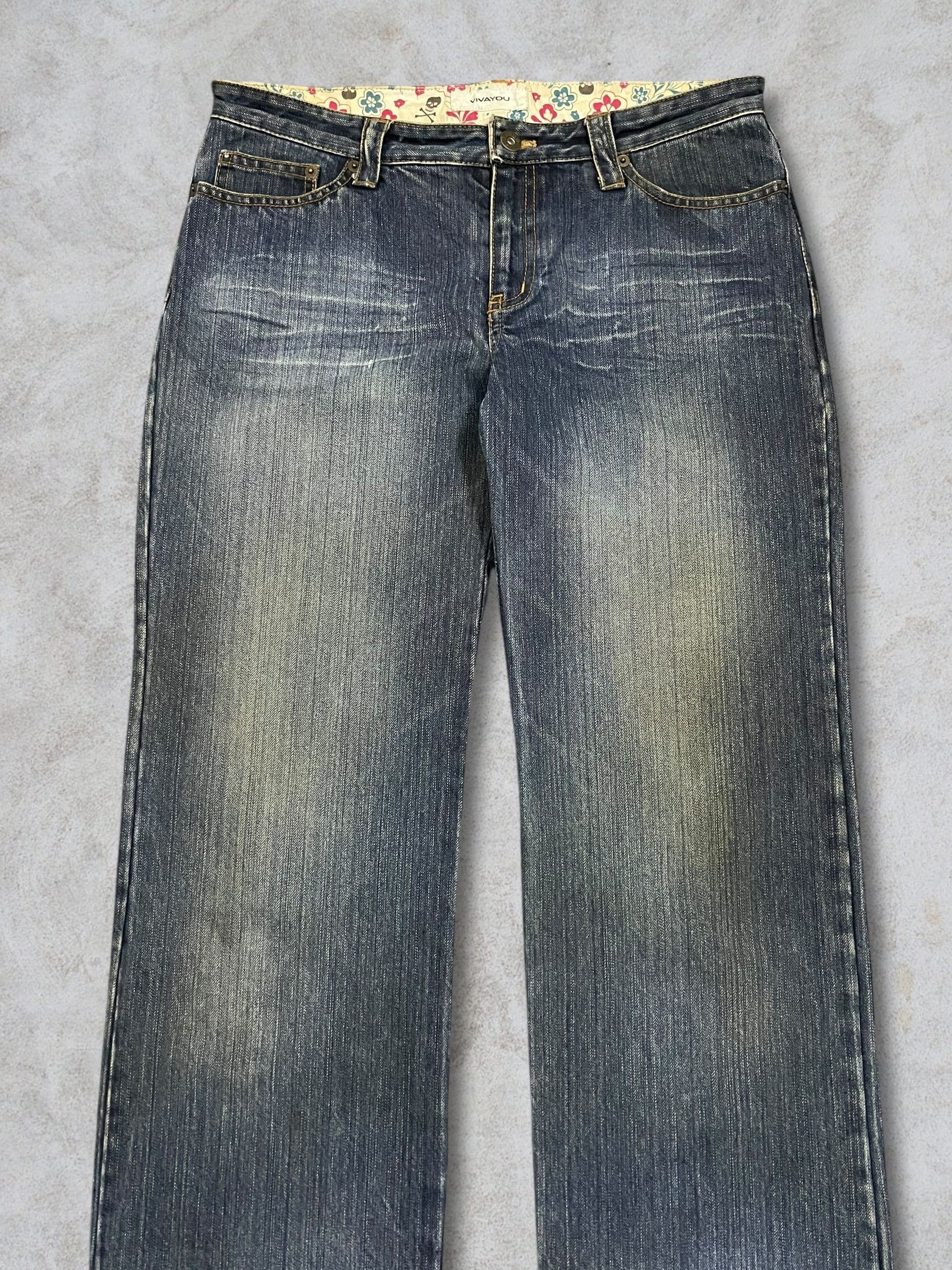 Japanese Brand Vintage Japanese Skull Gothic Loose Straight Frayed Jeans Size 31" - 8 Thumbnail
