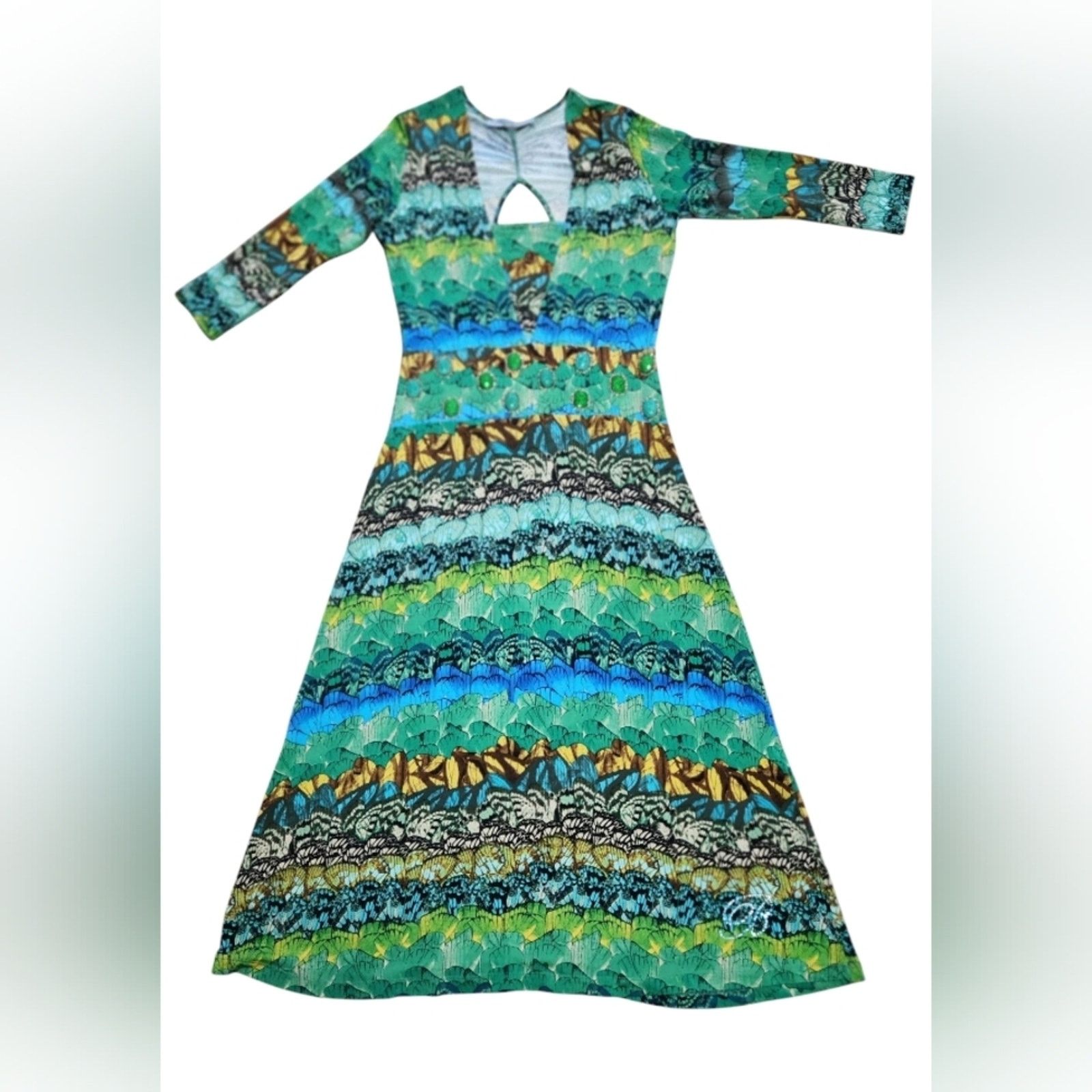 Blumarine Blumarine Green Patterned Maxi Dress Beads & B Swarovski Size L / US 10 / IT 46 - 1 Thumbnail