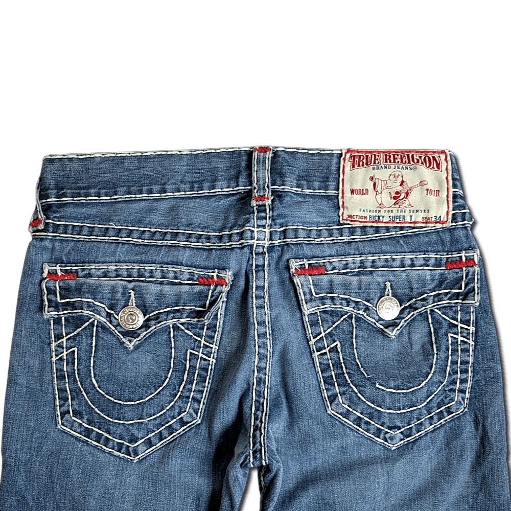 True Religion × Vintage True Religion Blue Navy Red White Super T Stitch Jeans Size US 32 / EU 48 - 2 Thumbnail