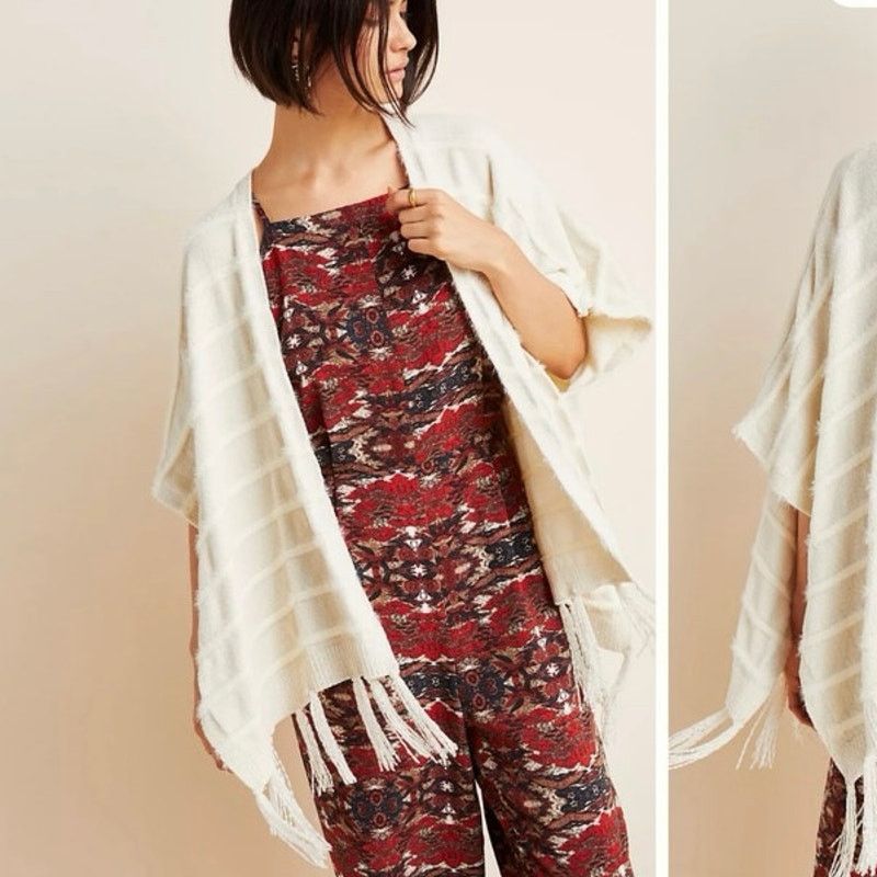Anthropologie Anthropologie Miette Chenille Cozy Kimono Fringe Trim Ecru Size ONE SIZE - 2 Thumbnail
