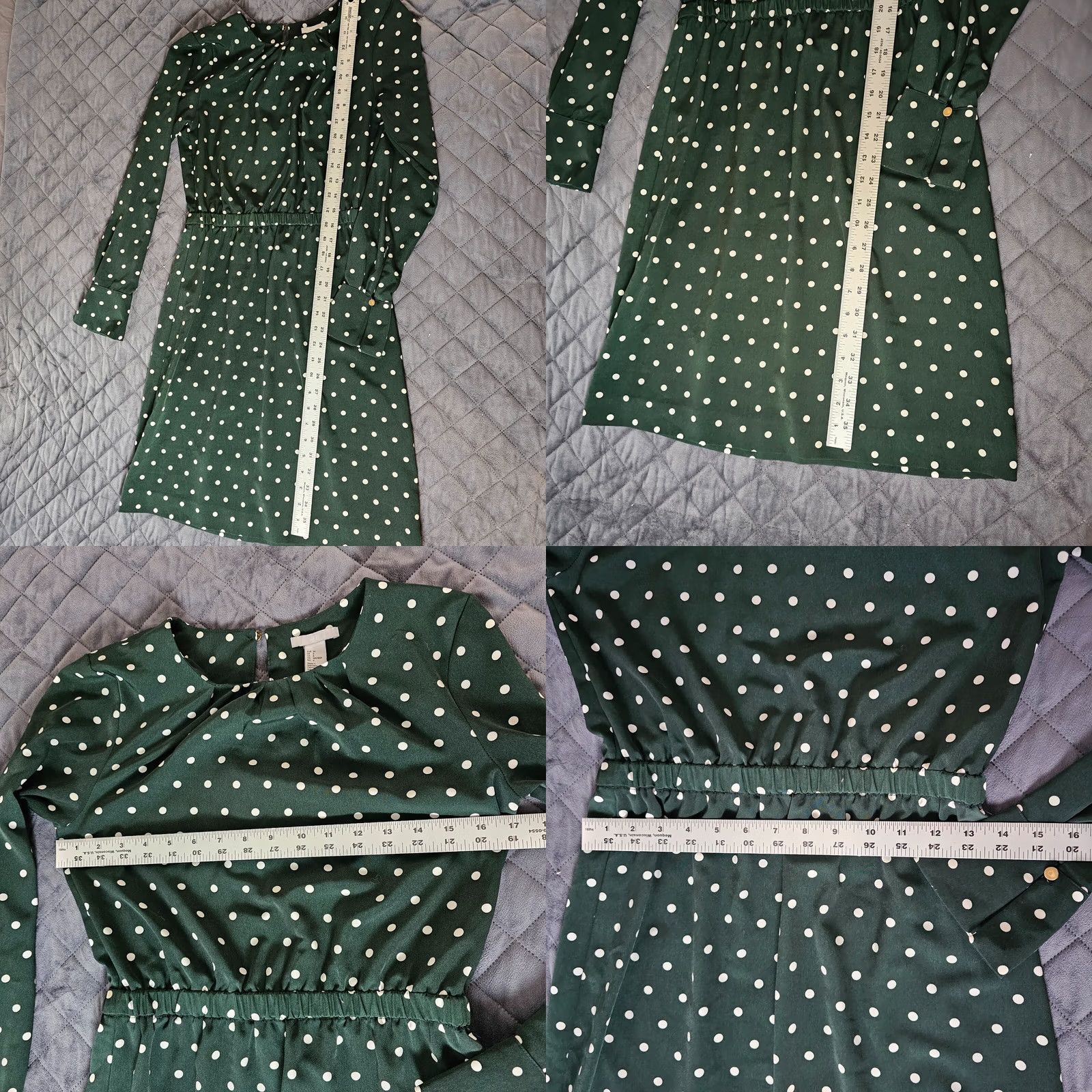 H&M VINTAGE H&M Dress Green Polka Dot Size 6 Long Sleeve Elastic Waist Wide Cuffs Formal Womens Maxi Long Dress Size M / US 6-8 / IT 42-44 - 8 Thumbnail