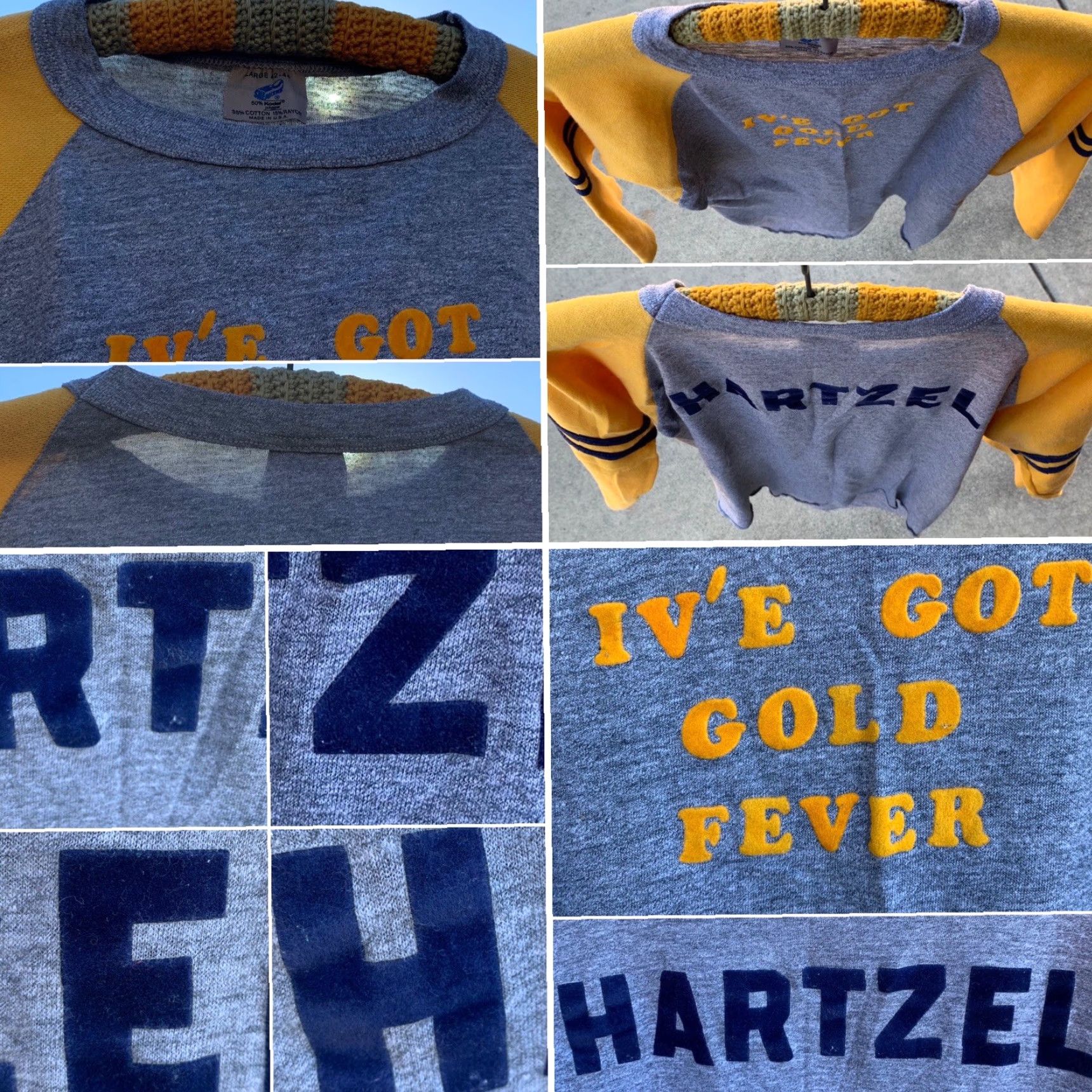 Vintage VINTAGE Ive Got Gold Fever Hartzel Raglan Tee Iron On Lettering T Shirt 80s Sz L Size US L / EU 52-54 / 3 - 4 Thumbnail