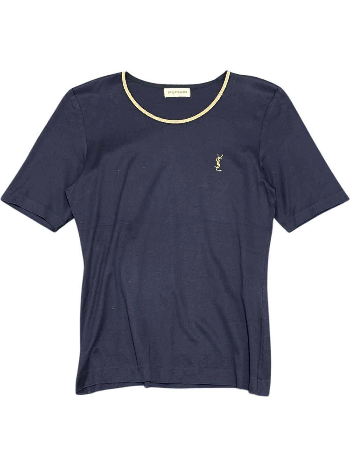 Yves Saint Laurent Yves Saint Laurent Dark Blue Gold Glitter Logo Pullover jpn Size L / US 10 / IT 46 - 1 Thumbnail