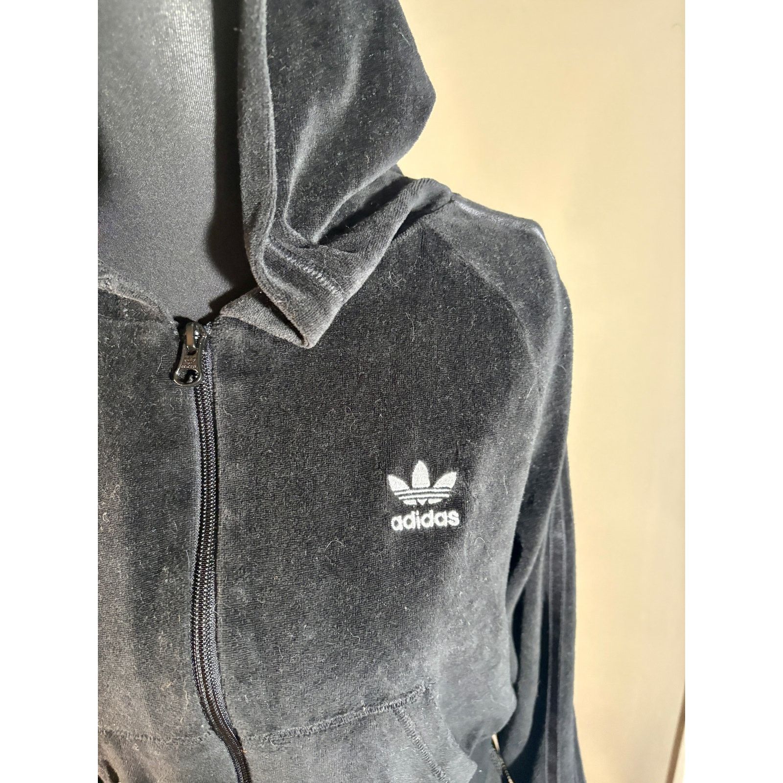 Adidas Adidas Black Velvet Hoodie with Puff Sleeves Logo Size S / US 4 / IT 40 - 2 Thumbnail