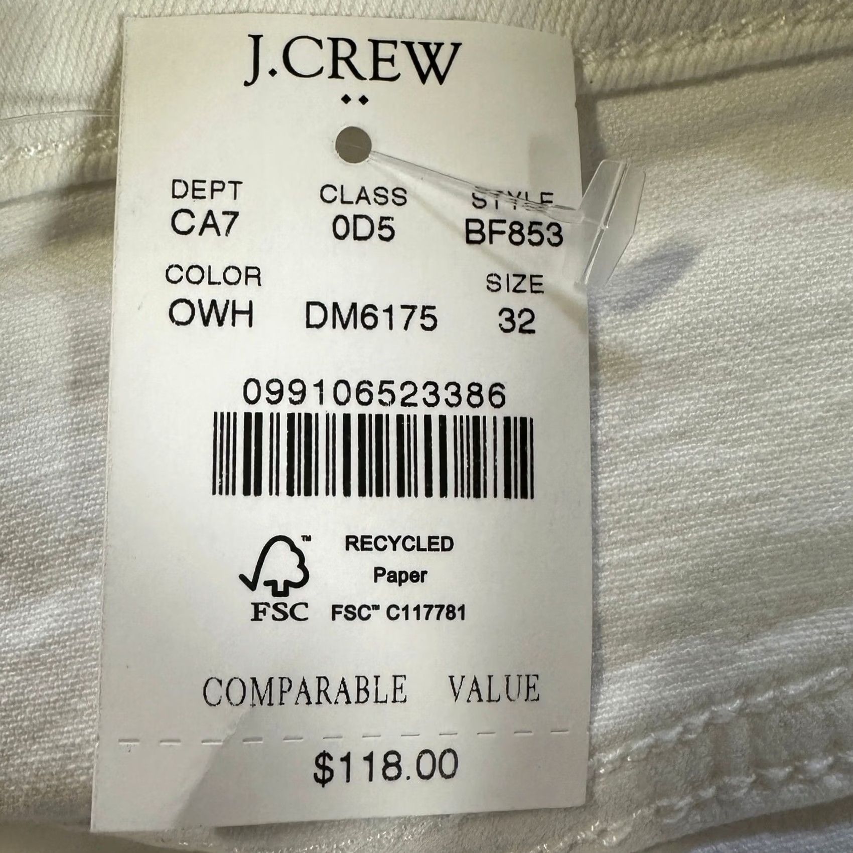 Essentials J Crew Womens Essential Straight Jeans 32 White Button Fly 5 Pocket Stretch NEW Size 24" / US 00 / IT 34 - 6 Thumbnail