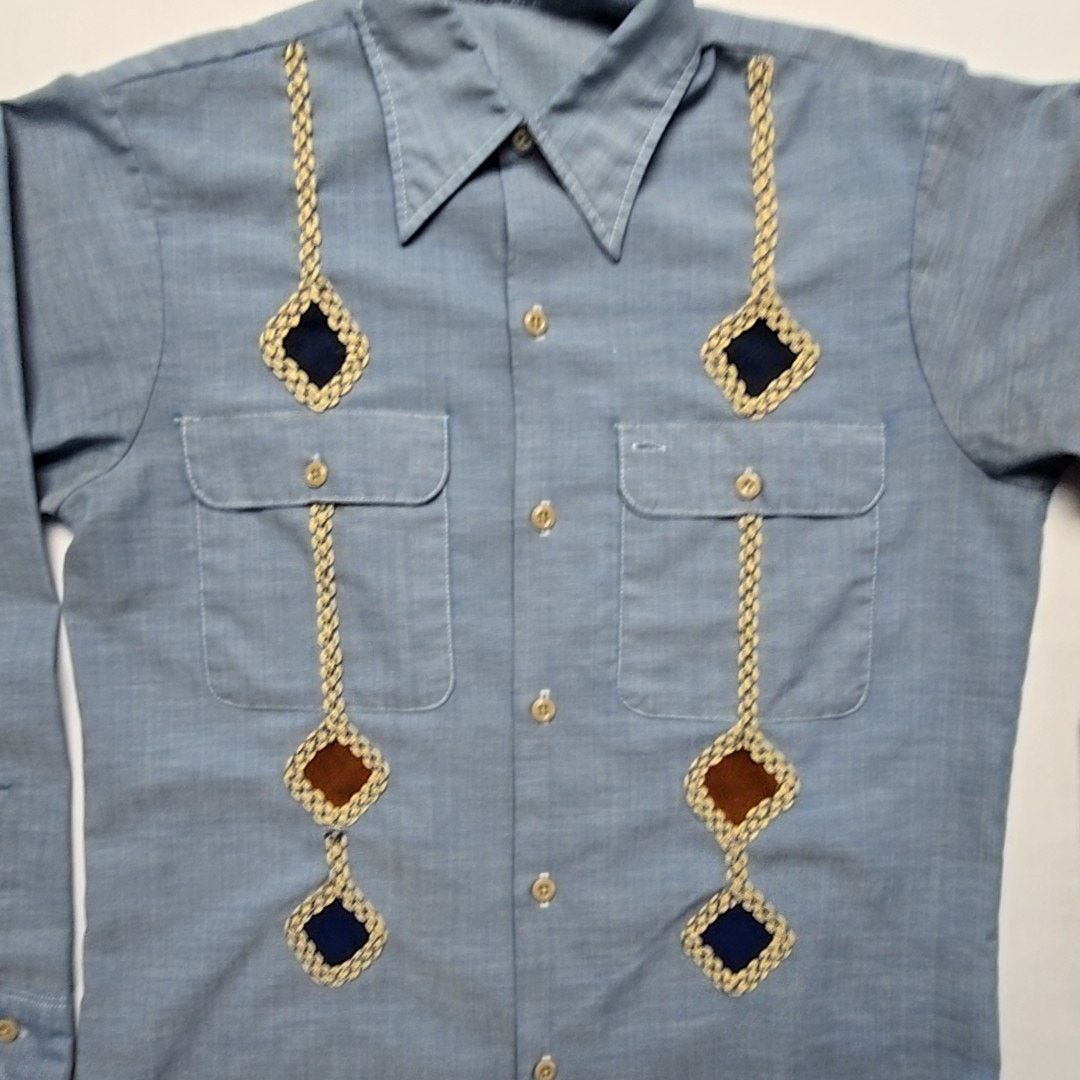 Vintage Vintage Western Embroidered Shirt Blue Cowboy L Button Up Size L / US 10 / IT 46 - 2 Thumbnail