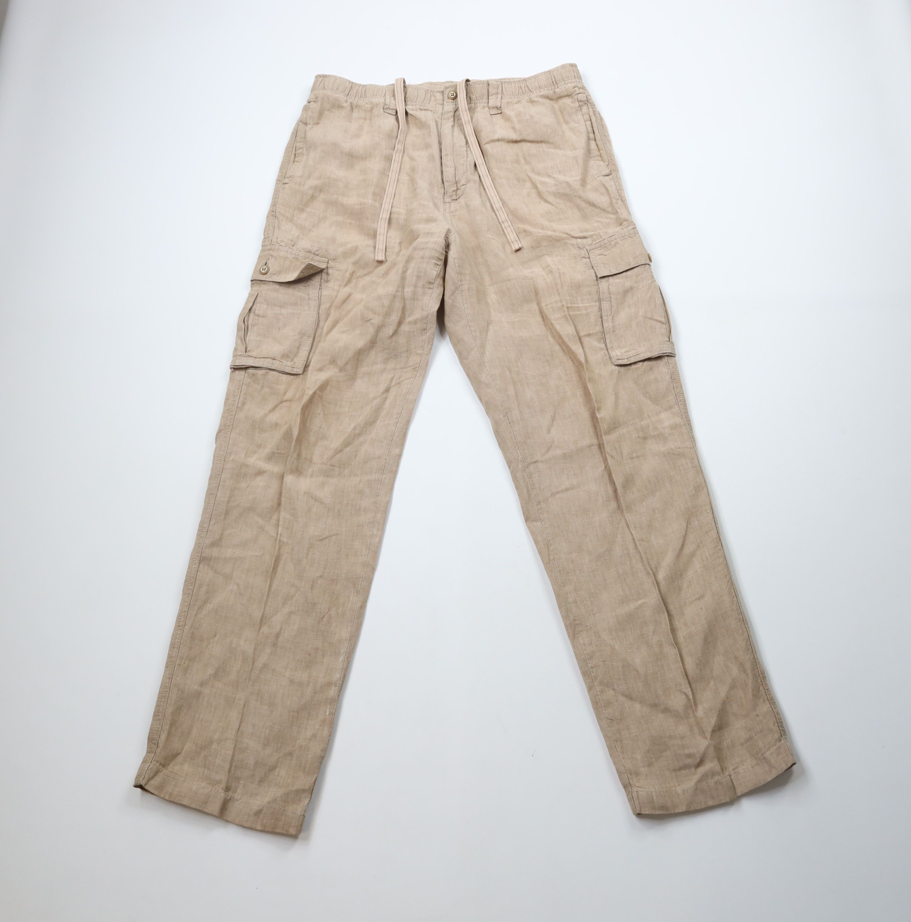 Vintage Vintage 90s Streetwear Linen Wide Leg Cargo Pants Beige Size US 34 / EU 50 - 1 Thumbnail