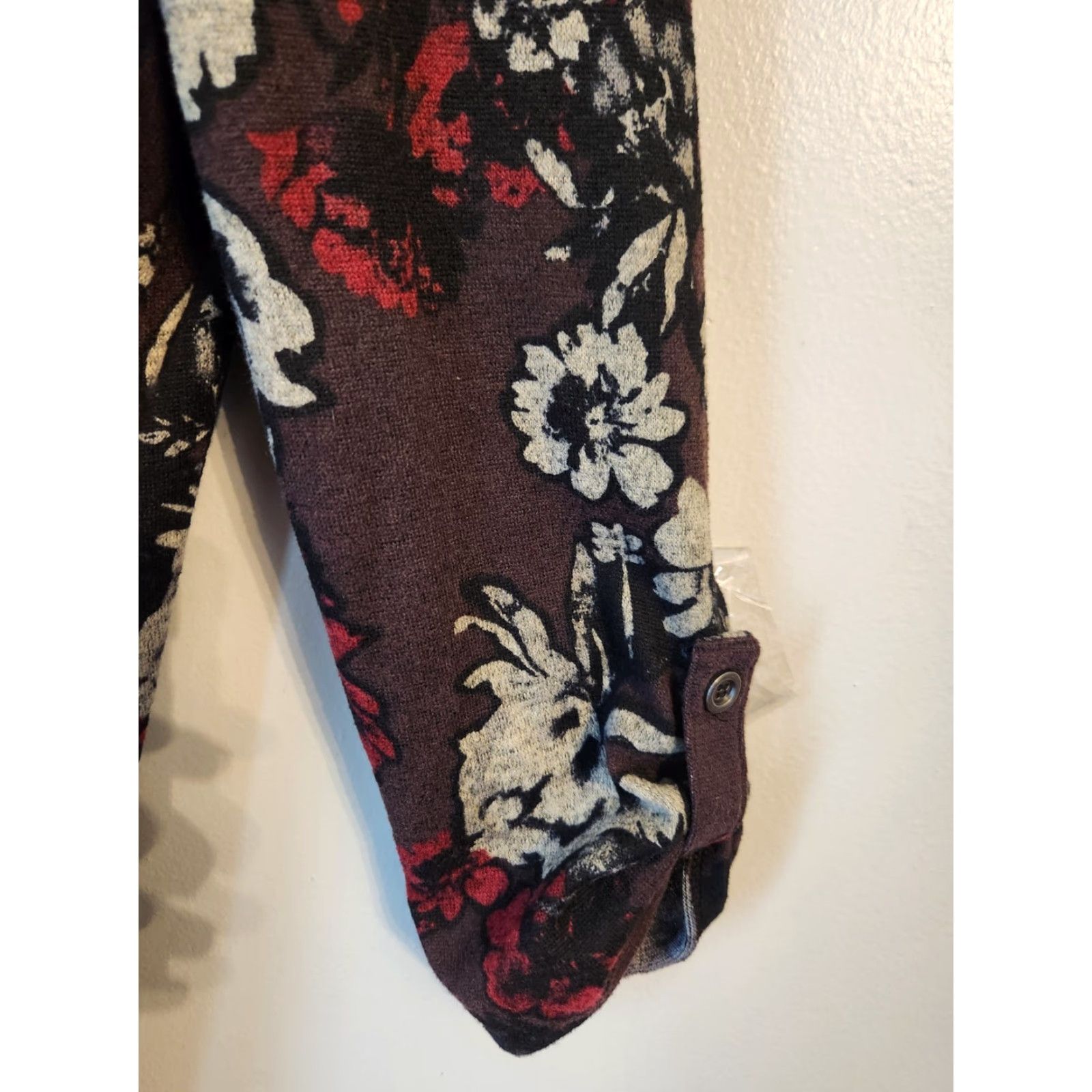 Apt. 9 Apt 9 Burgundy Floral Print Roll Tab Sleeve Mini Dress L Dress Women Short Sleeve Round Neck Colorful 90s Style Size L / US 10 / IT 46 - 3 Thumbnail