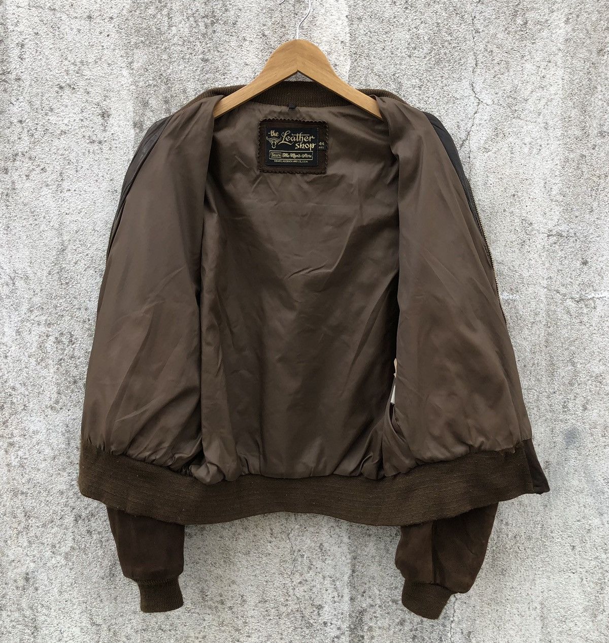 Vintage Vintage 70s Sears Brown Suede Leather Bomber Jacket Size US L / EU 52-54 / 3 - 3 Thumbnail