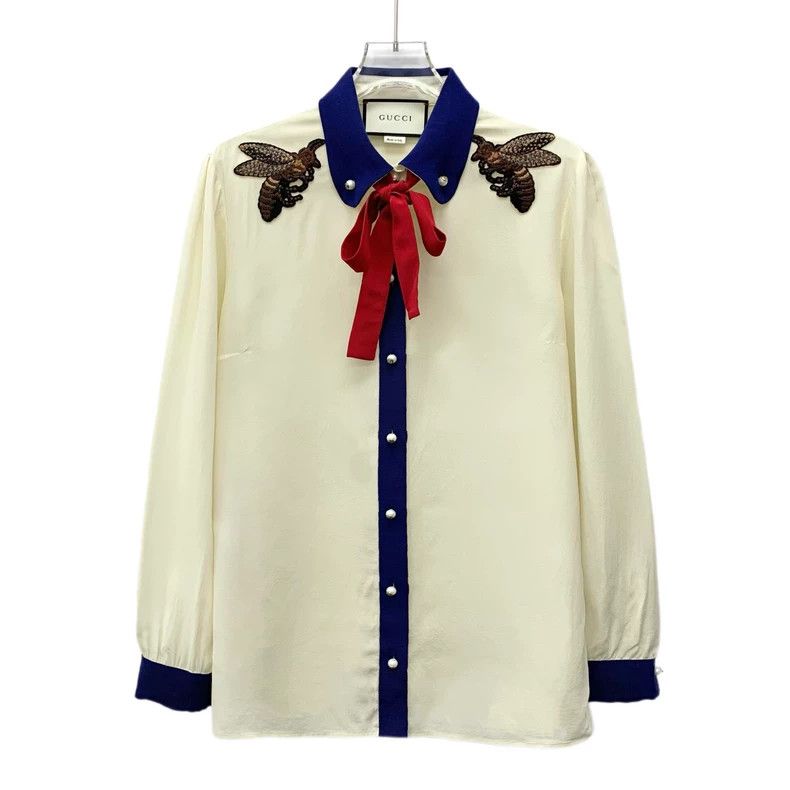 Gucci beige silk embroidery long sleeve shirt-dmc Size US L / EU 52-54 / 3 - 1 Thumbnail