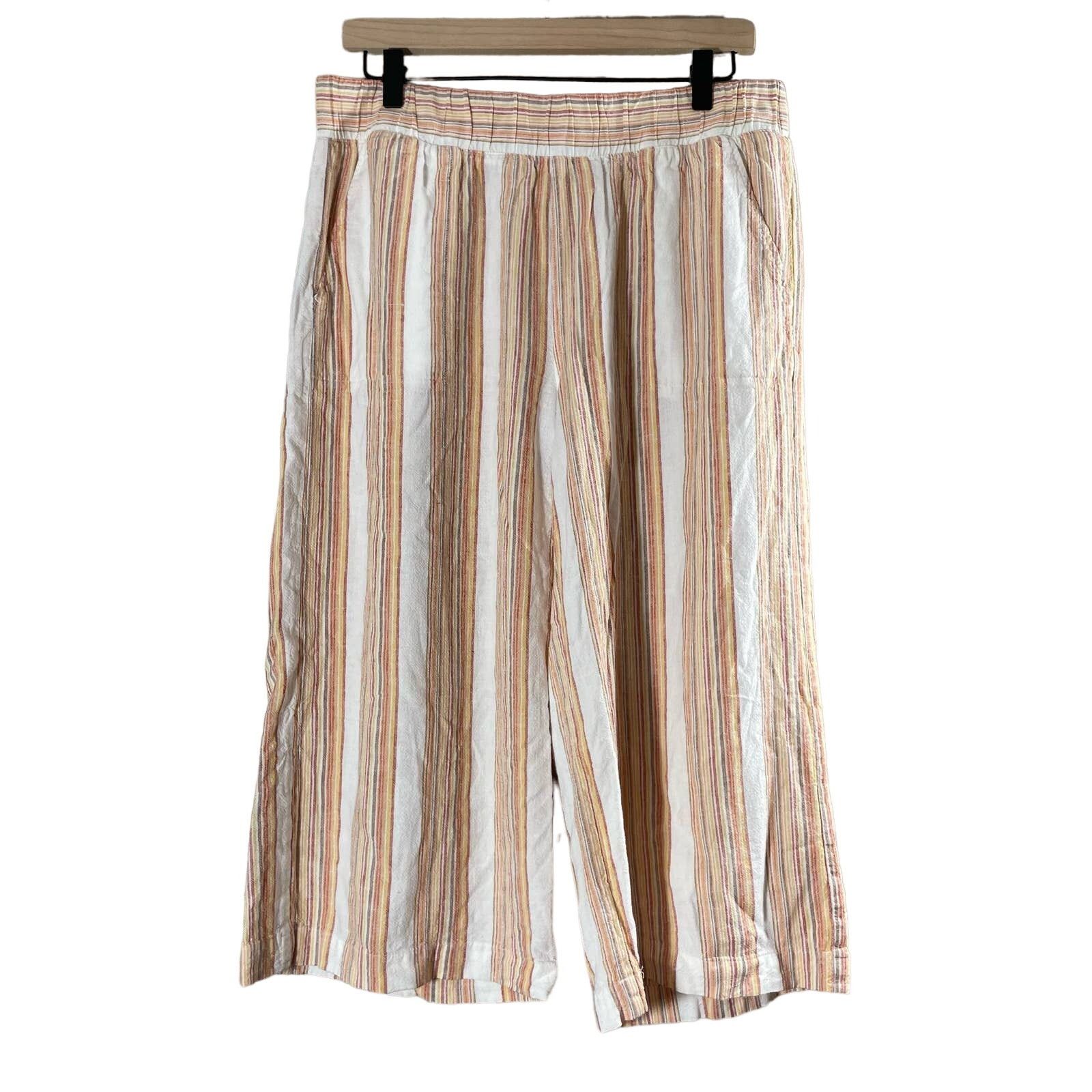 Anthropologie Cloth & Stone Orange Striped Wide Leg Cropped Pants - Large Size 32" / US 10 / IT 46 - 1 Thumbnail