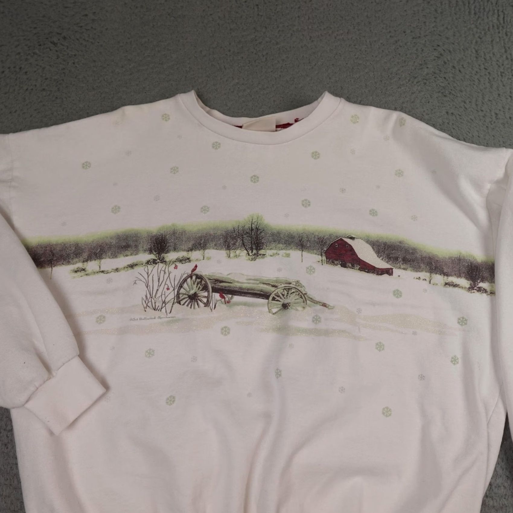 Vintage VINTAGE Art Unlimited Sportswear Sweatshirt Mens 2XL White Winter Barn Cardinal Graphic Print Crew Neck Pull over Size US XXL / EU 58 / 5 - 5 Thumbnail