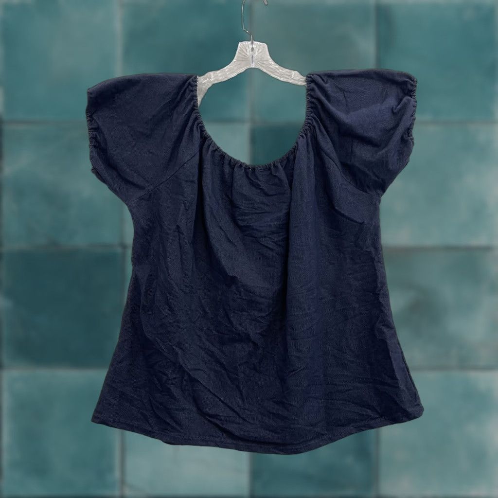 Denime VINTAGE Erika Brooke Top Shirt 28 Plus Size Blue 90s Y2K Faux Denim Peasant Milkmaid Mens Womens Boys Girls Size 4XL / US 24-26 - 1 Thumbnail