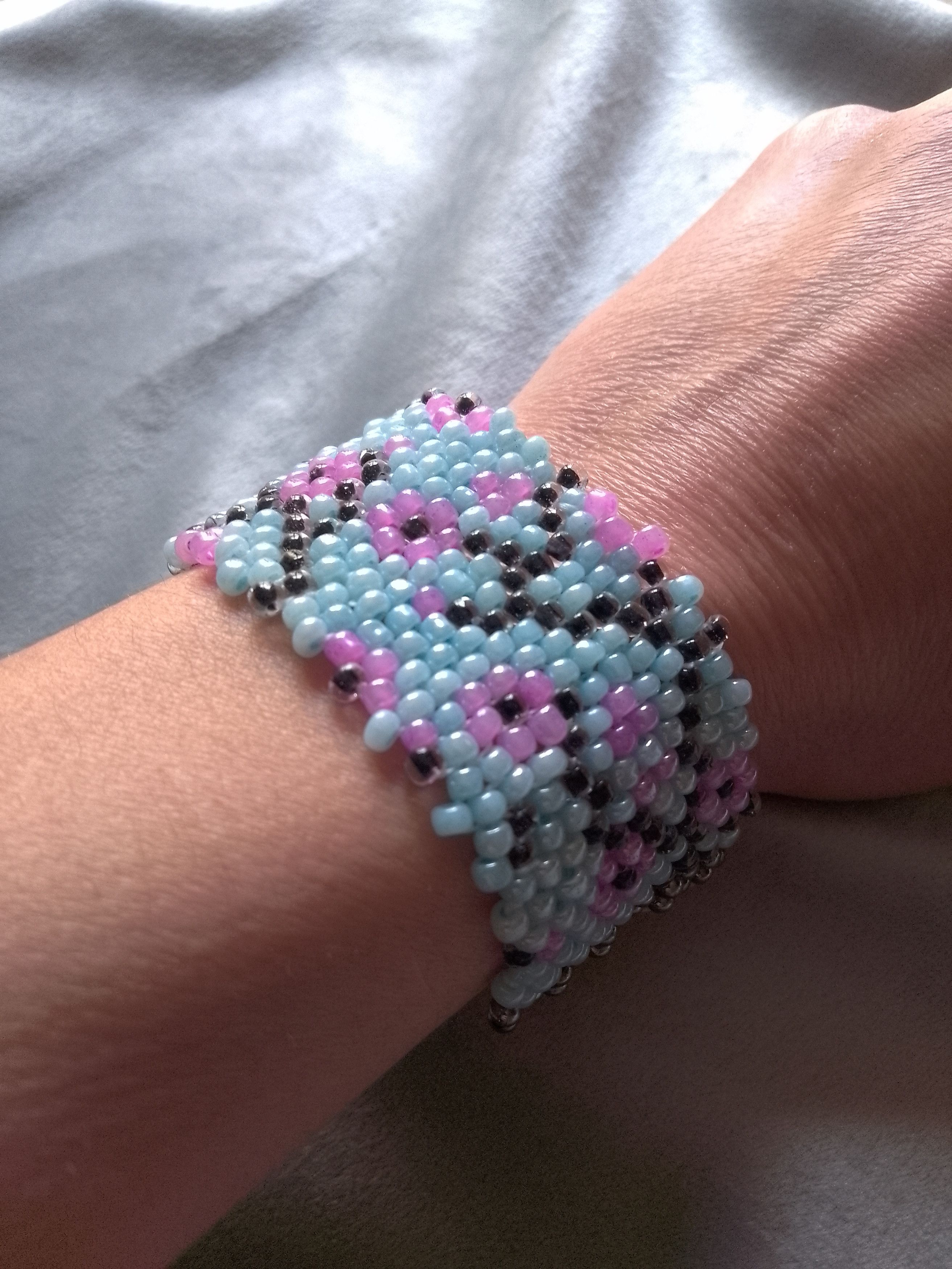 Handmade Bracelet Blue Beaded Japanese Style Pattern Size ONE SIZE - 2 Thumbnail