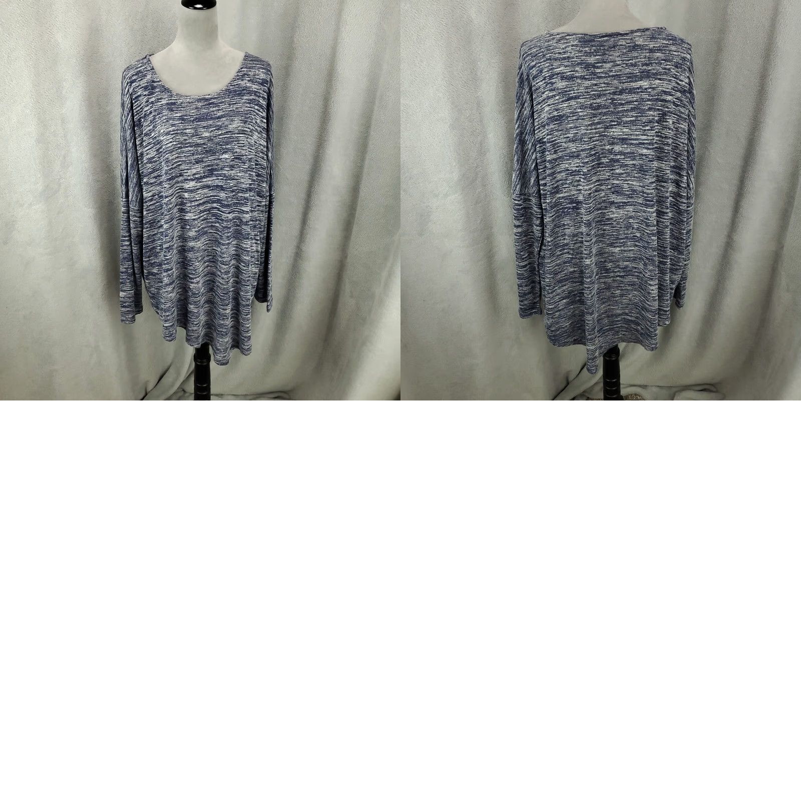 Vintage Womens Tunic Top XL Blue White Heathered Asymmetric Hem Long Sleeve Tunic Blouse Bohemian Knit Cotton Blend Polyester Round Neck Pullover Casual Size XL / US 12-14 / IT 48-50 - 8 Thumbnail